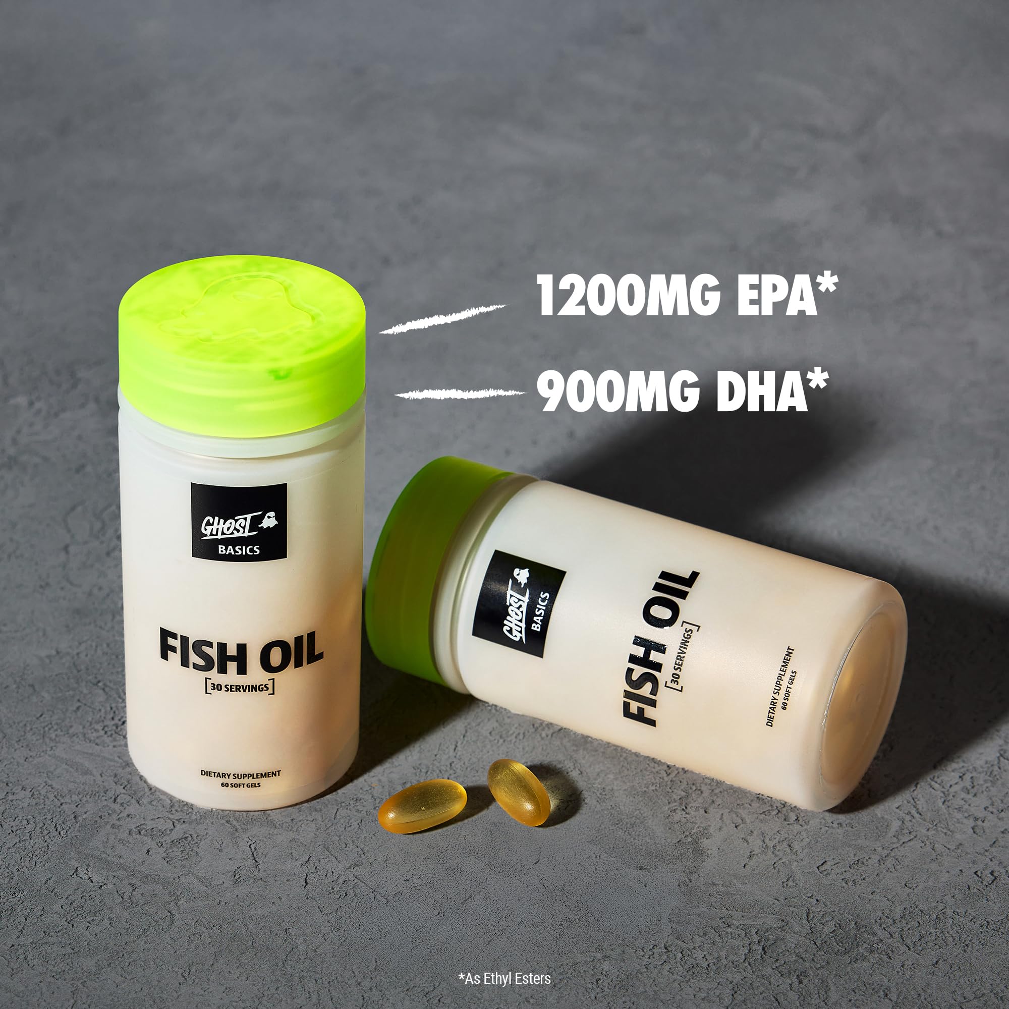 GHOST Basics Fish Oil Supplement, 3000MG Daily Omega 3 Fatty Acids with DHA & EPA for Brain, Heart Health & Immunity Support - Gluten-Free & Soy-Free - 60 Enteric Coated Softgels GHOSTAu supplements