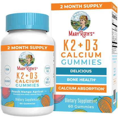 MaryRuth Organics Calcium with Vitamin D & Vitamin K2, 2 Month Supply, Calcium Supplement Supports Bone Health & Joint Support, with Vitamins D3 K2 Gummies, Vegan, Non-GMO, Gluten Free, 60 Count MARYRUTH'SUS supplements