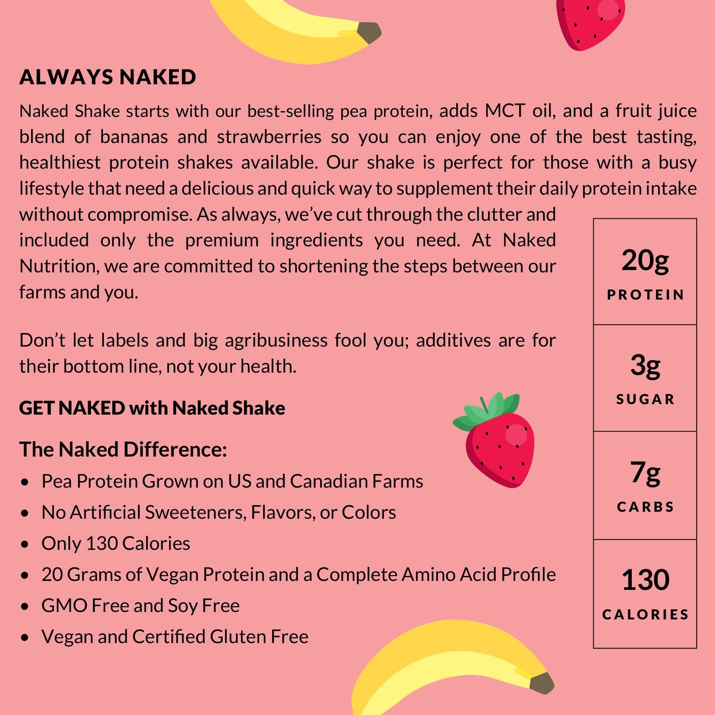 NAKED nutrition Naked Shake - Vegan Protein Powder, Strawberry Banana - Flavored Plant NAKEDUS supplements