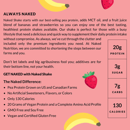 NAKED nutrition Naked Shake - Vegan Protein Powder, Strawberry Banana - Flavored Plant NAKEDUS supplements
