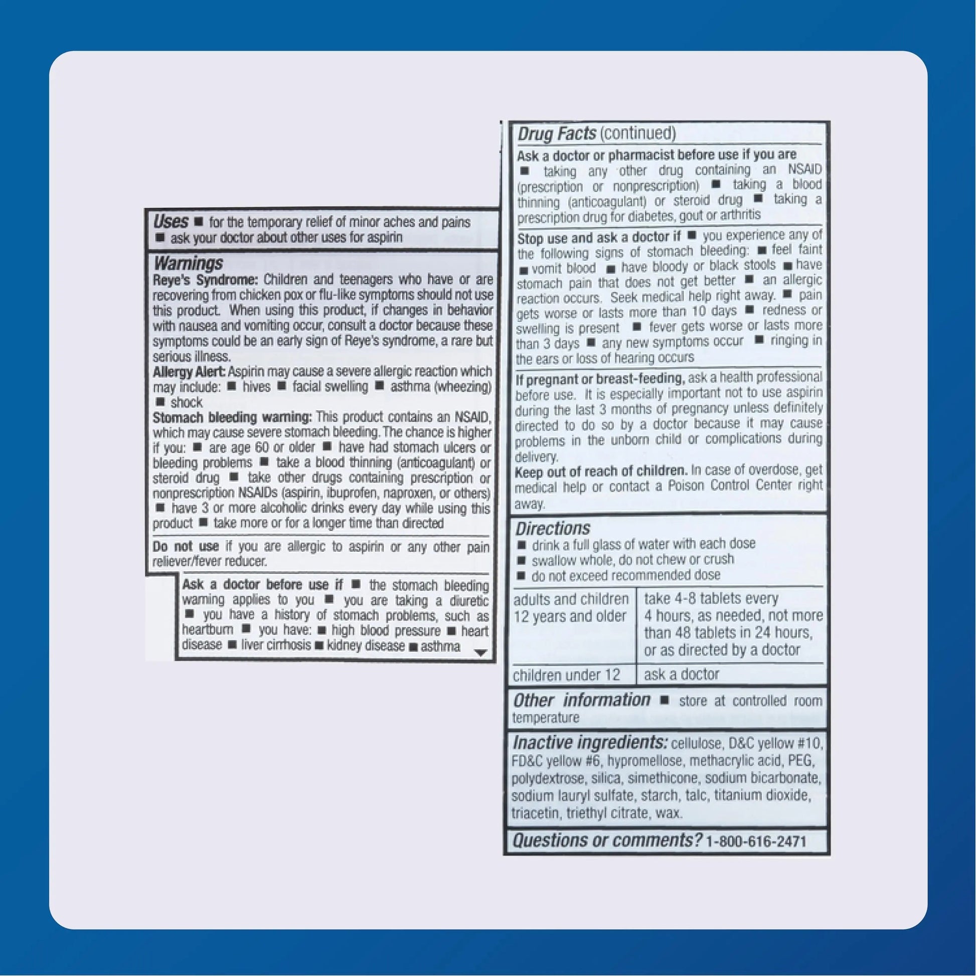 MAJOR Aspirin Low Dose 81 Mg - Pain Reliever (NSAID) - Enteric Coated - 250 Tablets MAJORAu supplements