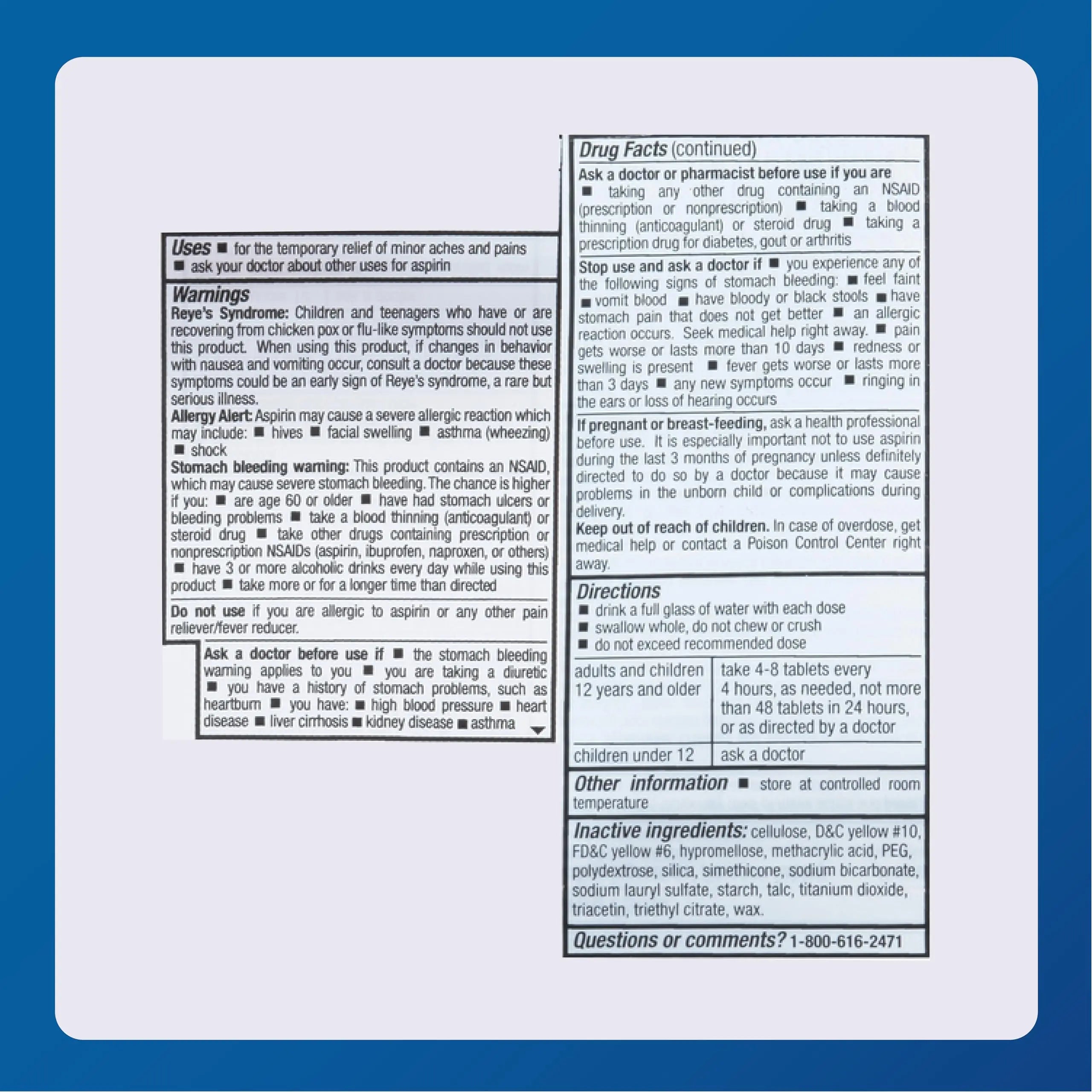 MAJOR Aspirin Low Dose 81 Mg - Pain Reliever (NSAID) - Enteric Coated - 250 Tablets MAJORAu supplements