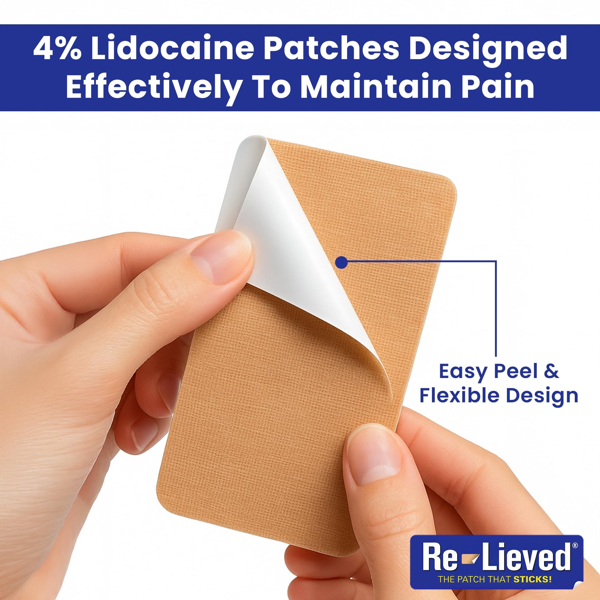 Re-Lieved 4% Lidocaine Patches Maximum Strength - Aluminum-Free, Water Resistant and USA Made -Superior Sticking Pain Relief Patches Quickly Relieves Back, Joints and Muscle Pain-3x6 Inches (31 Count) Re-lievedAu supplements