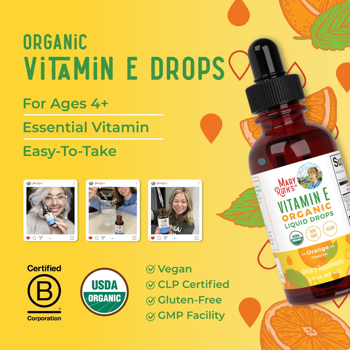 MaryRuth Organics USDA Vitamin E Liquid Drops 2 Month Supply | Bone and Joint Health | Cognitive Health for Adults and Kids | Sugar Free, Vegan, Non-GMO, Gluten Free | 2 Ounces MARYRUTH'SUS supplements