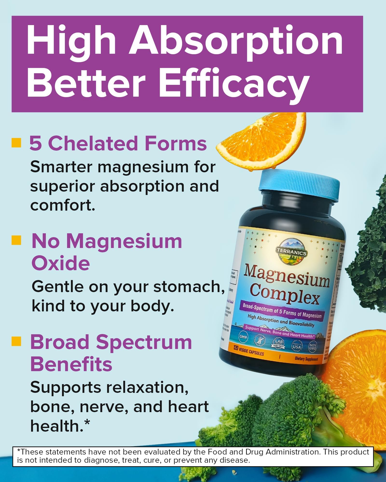 Terranics 5-in-1 Magnesium Complex Supplement 500mg - 5 Forms High Absorption Magnesium Glycinate Citrate Malate Aspartate Gluconate for Sleep Heart Health - Non-GMO 120 Vegan Capsules TerranicsAu supplements