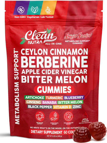 Sugar Savior Ceylon Cinnamon Berberine Gummies Apple Cider Vinegar Artichoke Turmeric Blueberry Ginseng Banaba Bitter Melon Black Pepper Vitamin D Zinc GLP1 Gummies 60 Count by Clean Nutra Clean NutraceuticalsAu supplements
