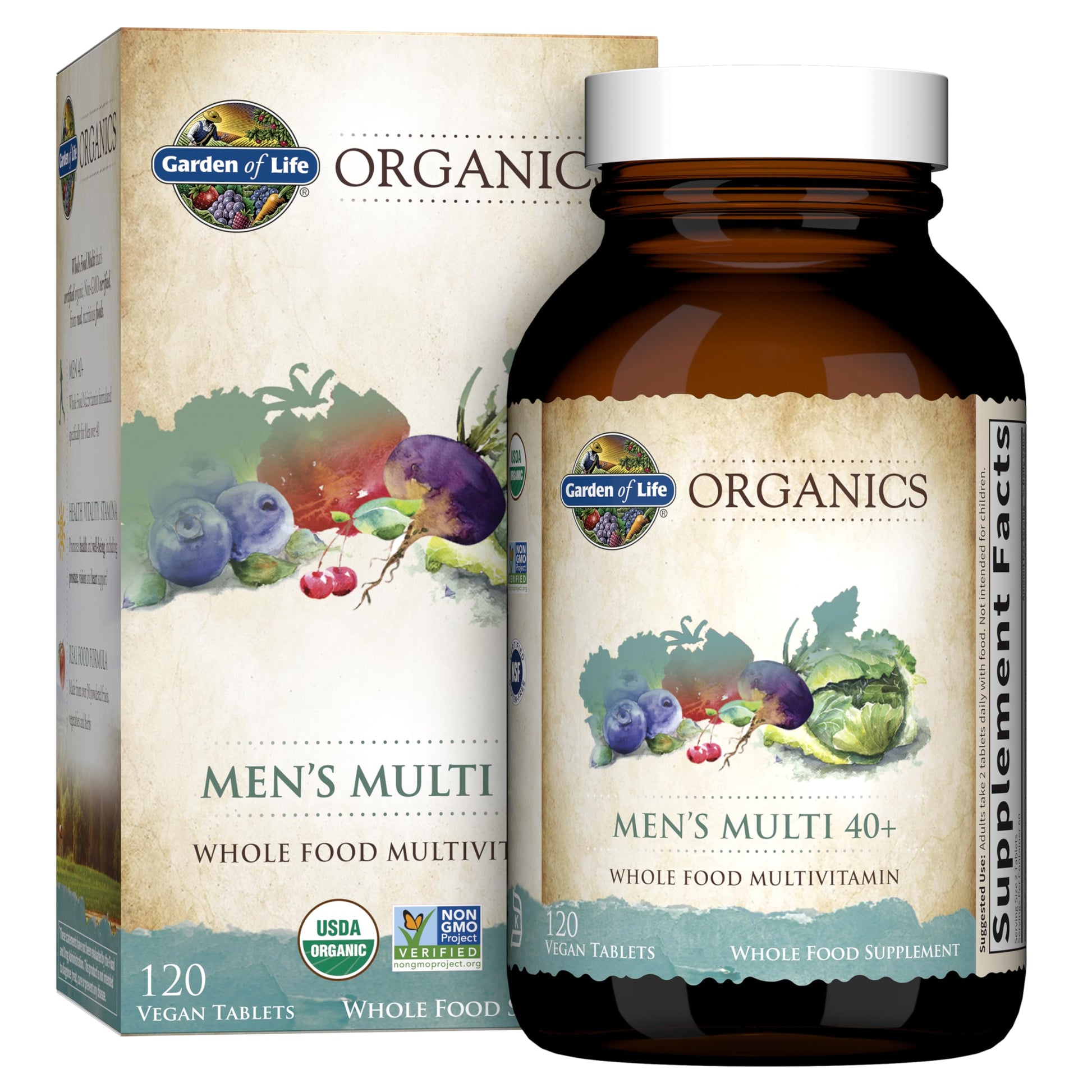 Garden of Life Organics Men's 40+ Multivitamin with Prostate Support, B12 & Vitamins – Vegan Daily Whole Food Multivitamin, Non-GMO, Certified Organic, 120 Tablets Garden of LifeAu supplements