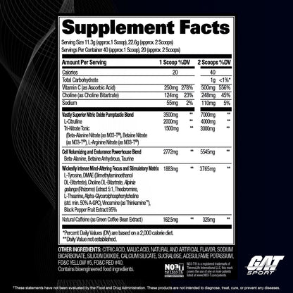 GAT SPORT Nitraflex Black Pre-Workout Powder, Extreme Pre-Training Formula for Men GAT SPORTUS supplements