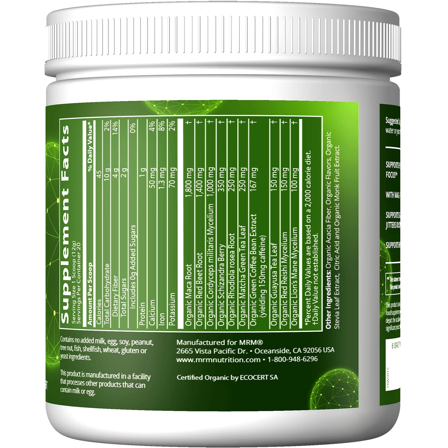 MRM Nutrition Organic Pre-Workout Powder | Black Cherry Flavored | Superfoods MRMUS supplements