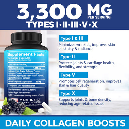 Multi Collagen Pills (Types I, II, III, V & X) - Marine Collagen & Bone Broth Capsules MOREX VITAMINSUS supplements