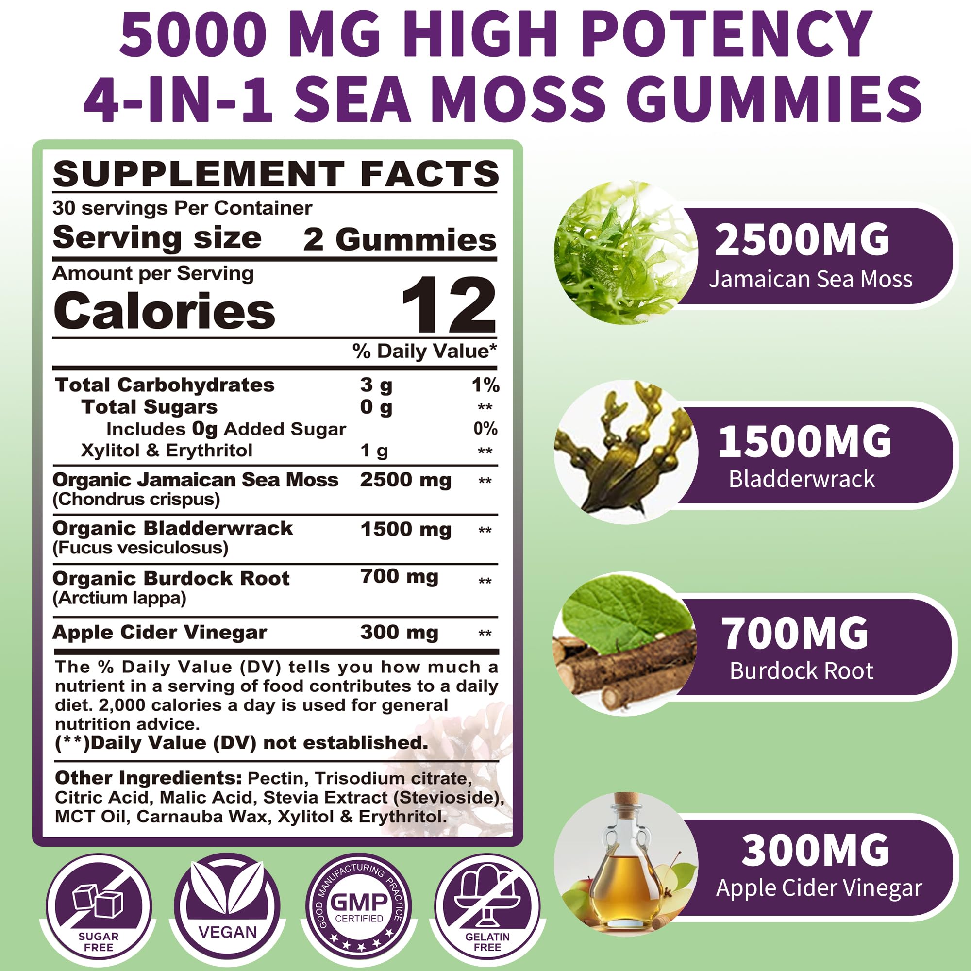 Sea Moss Supplement 5000mg, Sugar Free Sea Moss Gummies, Irish Sea Moss EnvyDealUS supplements