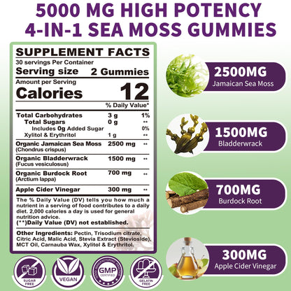 Sea Moss Supplement 5000mg, Sugar Free Sea Moss Gummies, Irish Sea Moss EnvyDealUS supplements