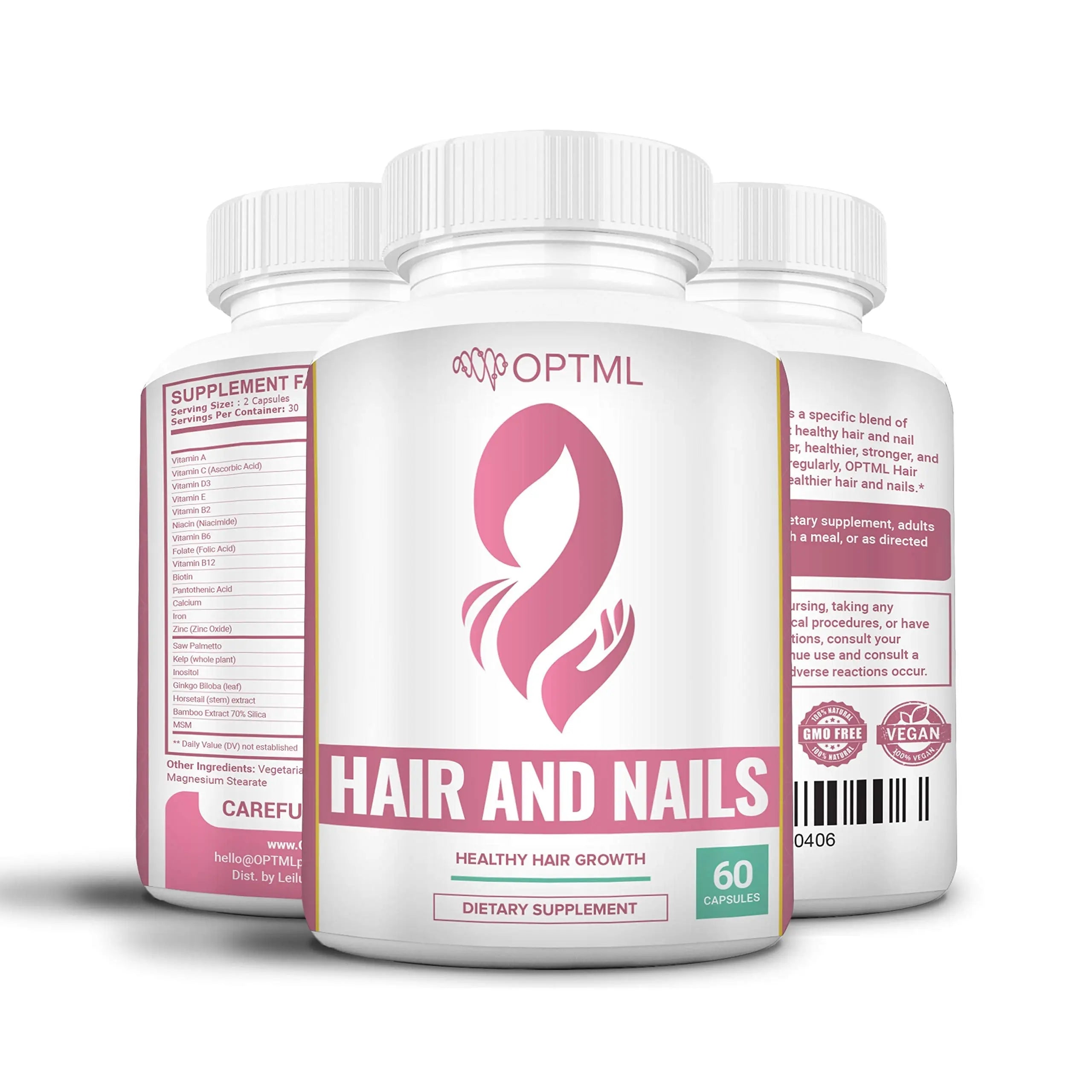 OPTML Hair and Nail Vitamins for Hair Growth and Thickness, Biotin-Infused Hair Pills, Hair Vitamins for Faster Hair Growth and Healthy Nails, for Women and Men, 60 Capsules OPTMLAu supplements