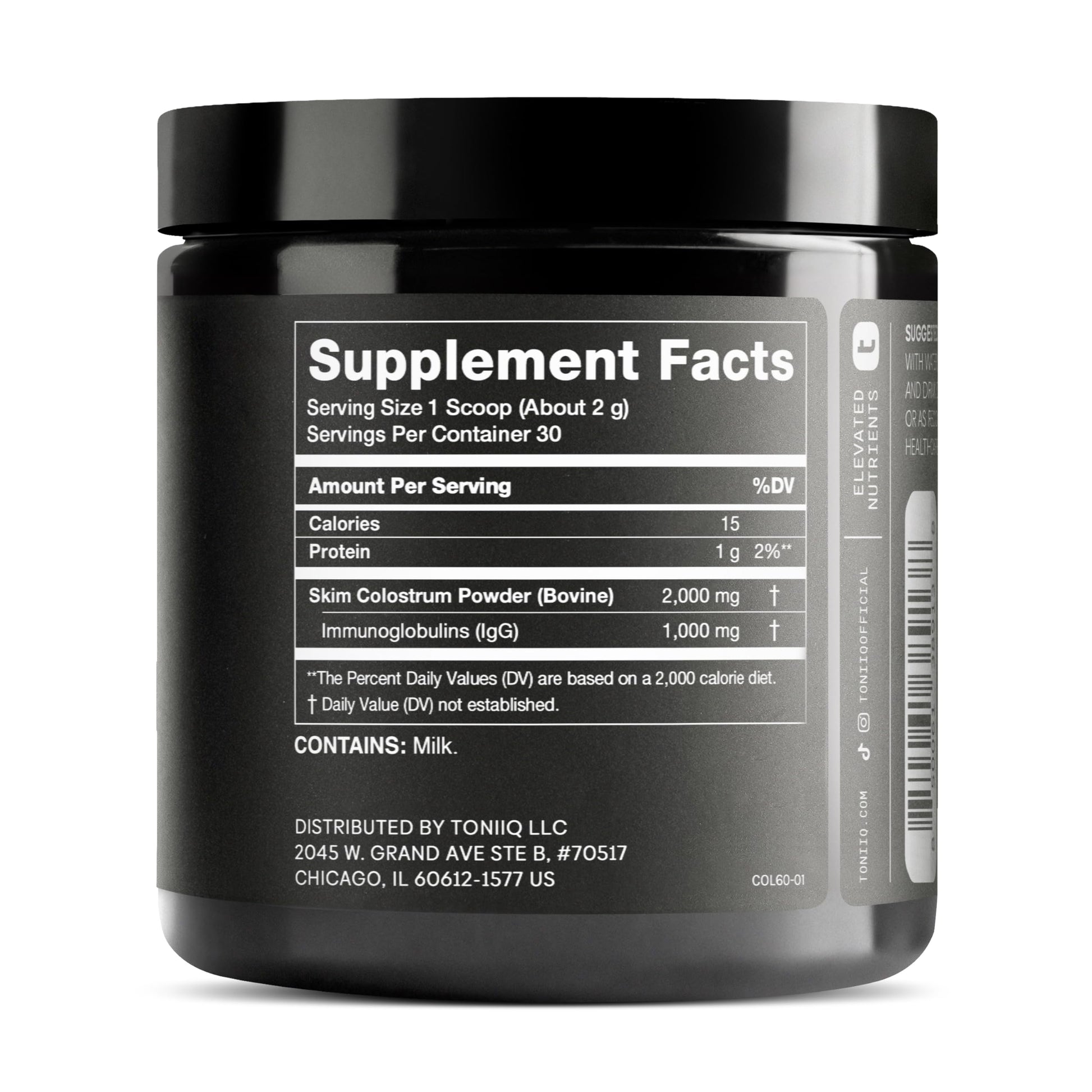 Ultra High Strength Bovine Colostrum Powder - 50% IgG - 2,000mg per Serving - Third Party Tested for Potency - Supports Immune, Gut, and Skin Health - 30 Servings -Premium Bovine Colostrum Supplement ToniiqAu supplements