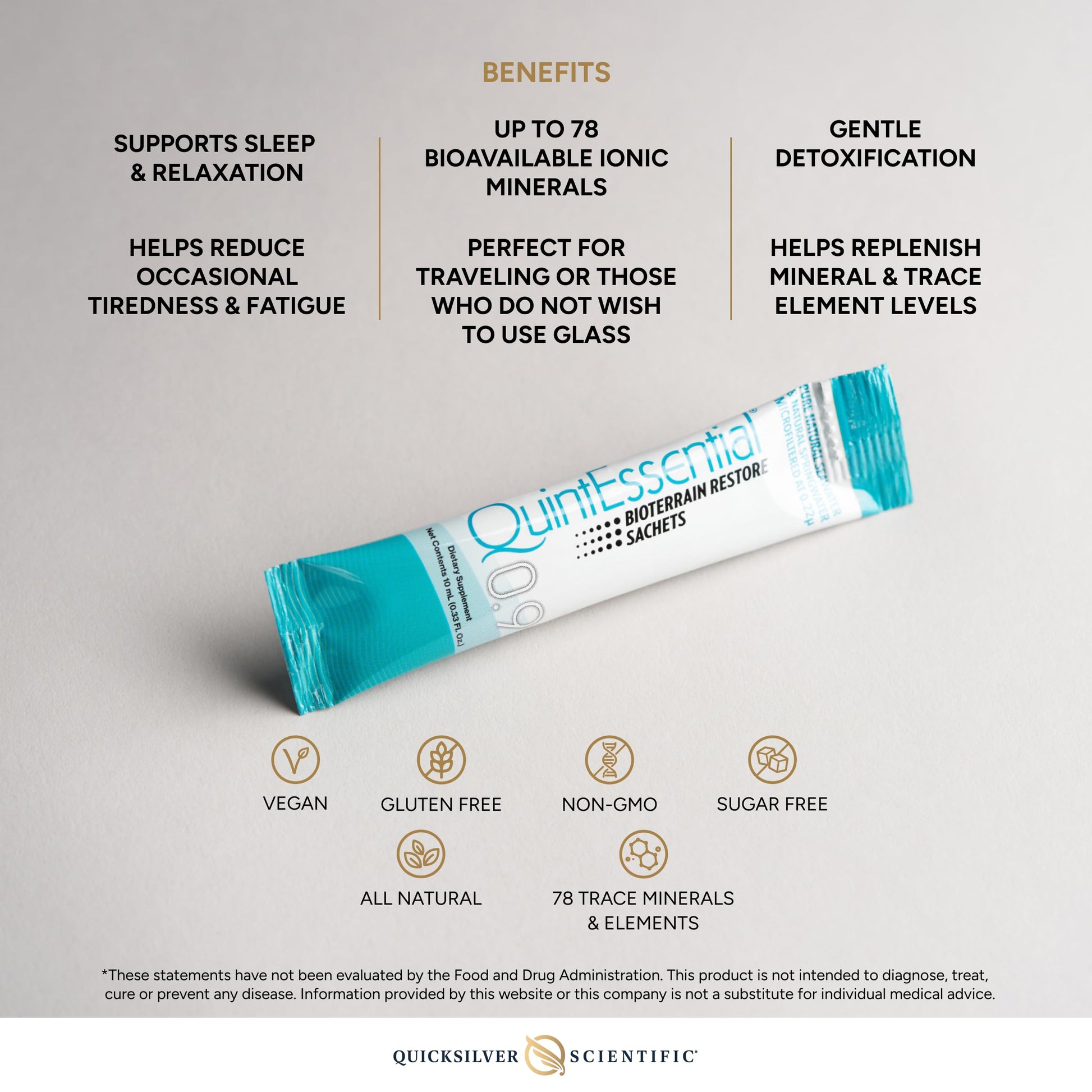 Quicksilver Scientific Quintessential 0.9 Sachets - Isotonic Solution with Sea Water Minerals + Alpine Spring - Liquid Hydration, Electrolyte + Multi Minerals Supplement (30 Count) Quicksilver ScientificUS supplements