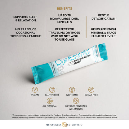 Quicksilver Scientific Quintessential 0.9 Sachets - Isotonic Solution with Sea Water Minerals + Alpine Spring - Liquid Hydration, Electrolyte + Multi Minerals Supplement (30 Count) Quicksilver ScientificUS supplements
