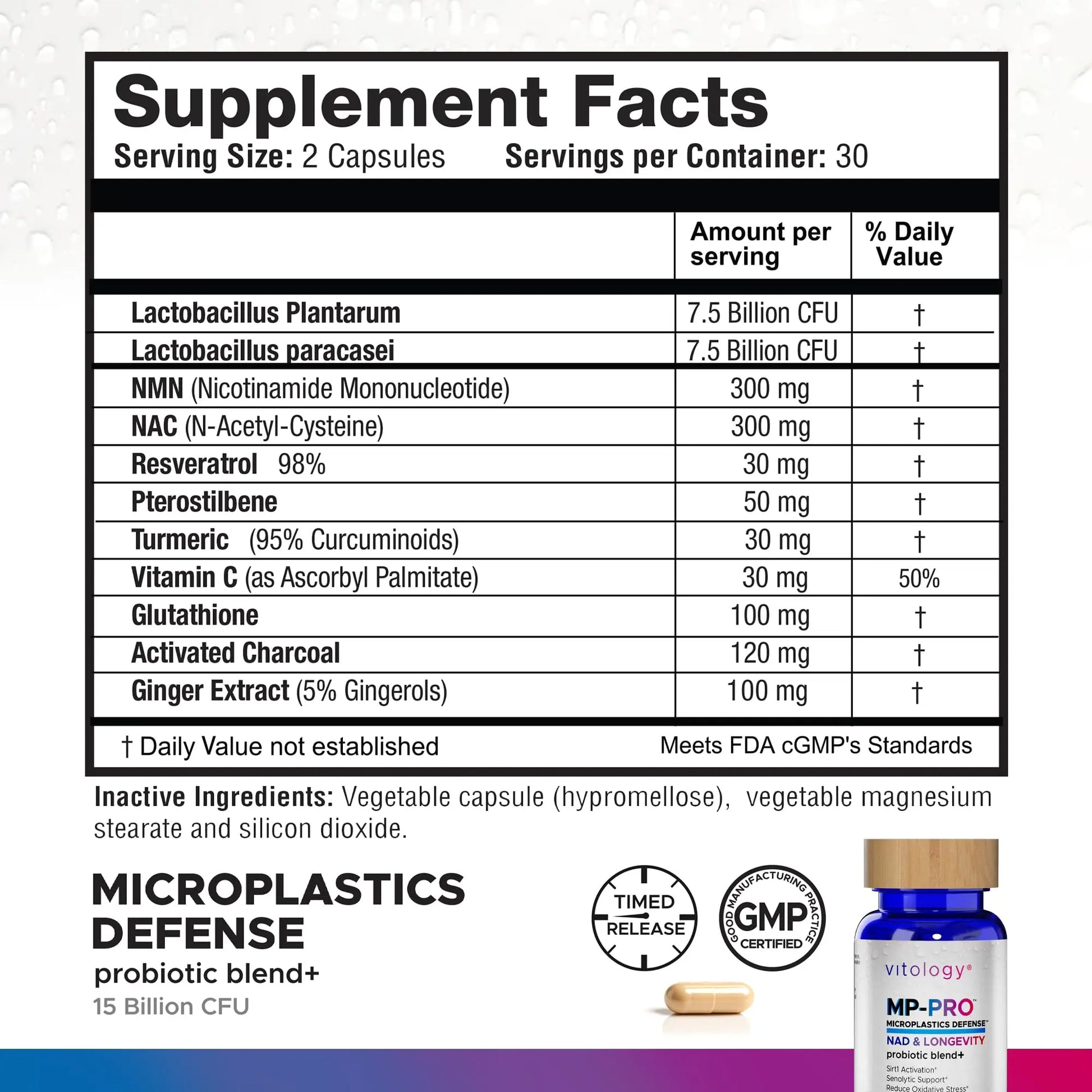 Vitology MP-PRO Microplastics Defense | 15 Billion CFU Probiotic + Antioxidant Blend | NMN, NAC, Glutathione, Resveratrol & Charcoal | Supports Cellular Detox, Longevity & Gut Health – 60 Capsules VitologyAu supplements