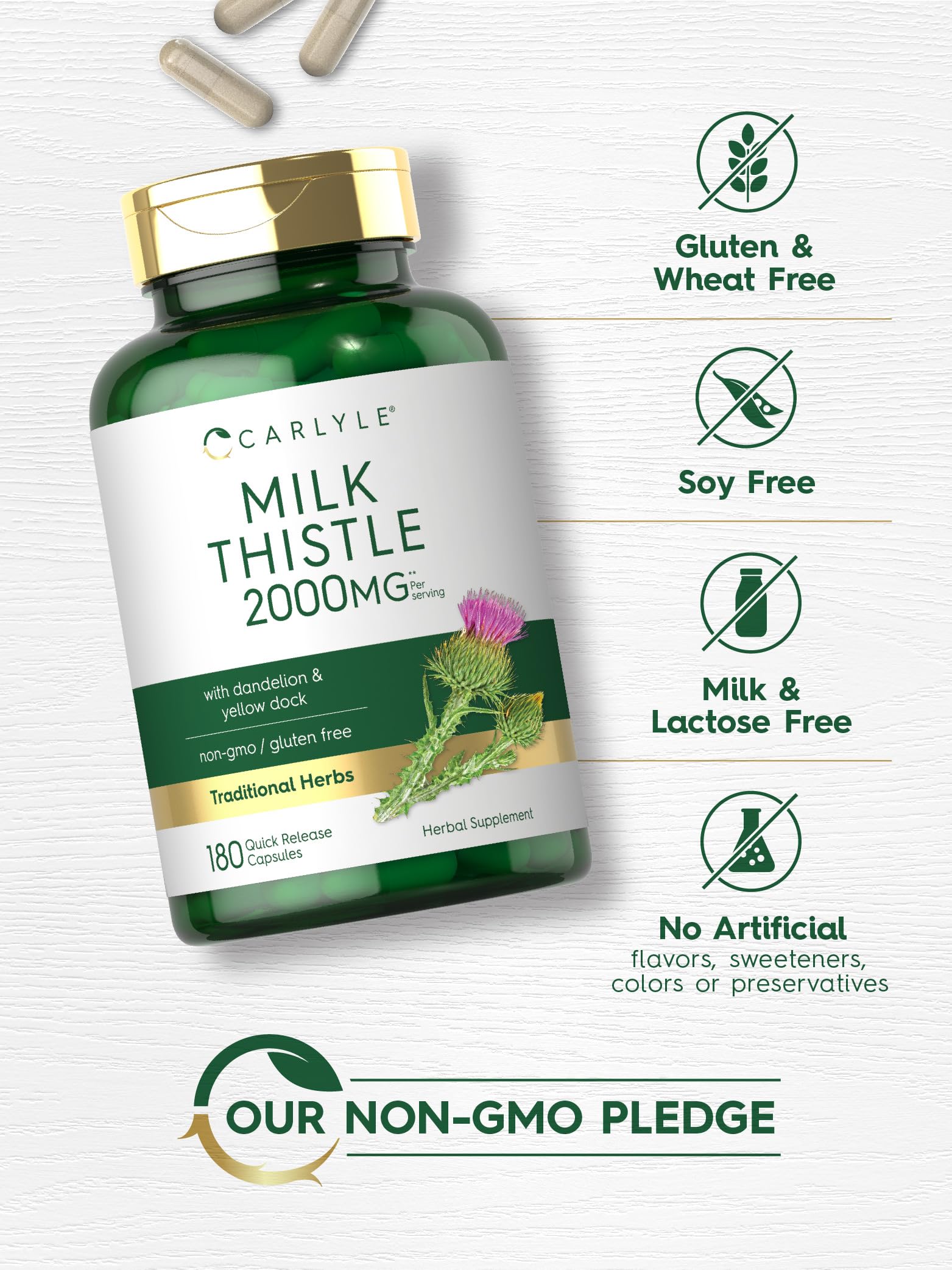 Carlyle Milk Thistle 2000mg | 180 Capsules | with Dandelion & Yellow Dock | Non-GMO CarlyleUS supplements