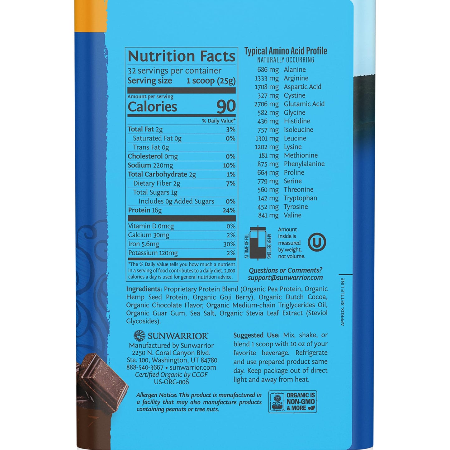 Vegan Protein Powder Plant-based Protein Powder USDA Organic | BCAA Amino Acids SunwarriorUS supplements