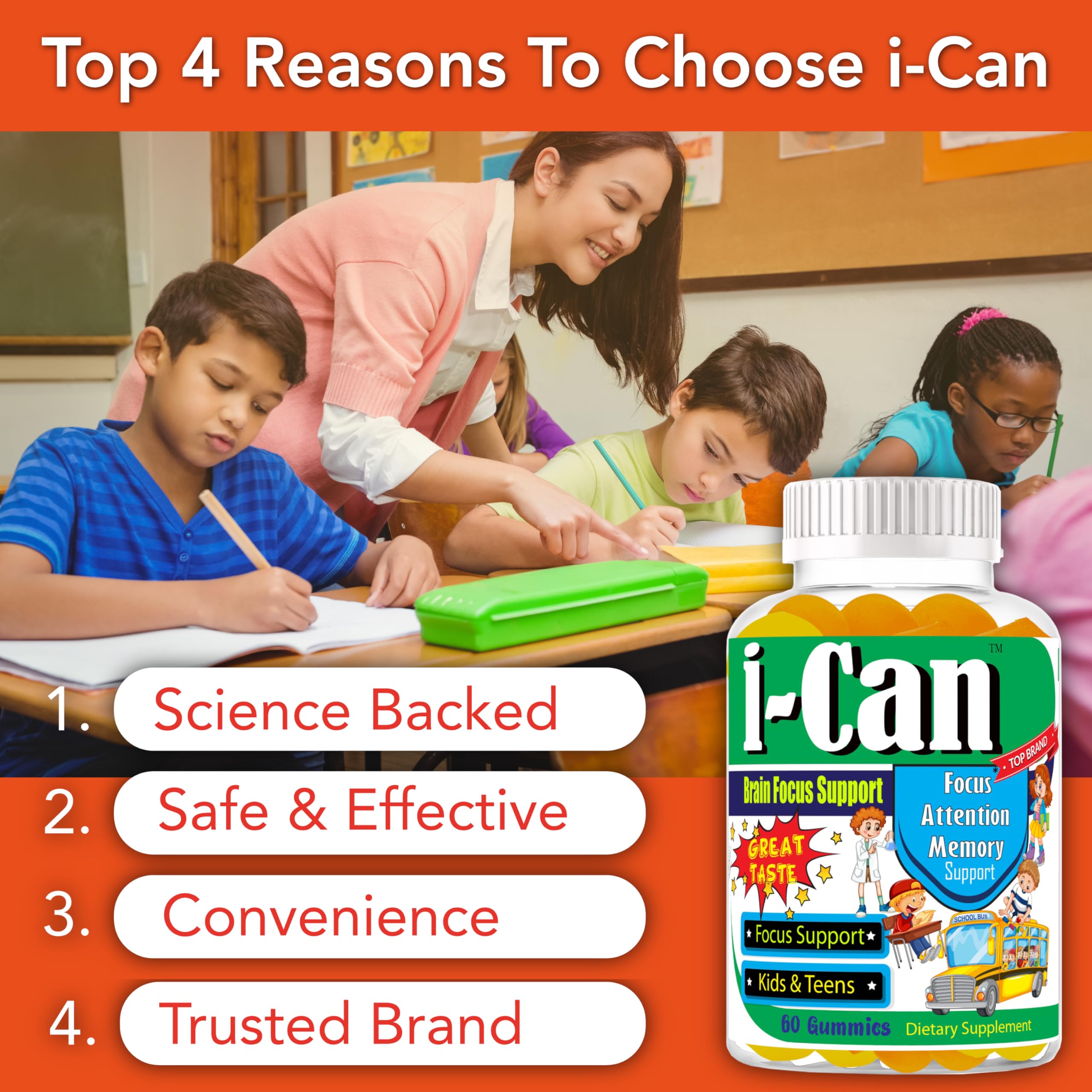 I-Can Focus Gummies for Kids & Teens, Omega 3 Gummies with DHA & EPA, Brain Health, Memory, Attention Support, Teen Brain Focus Vitamins, Non-Fishy Taste, Low Sugar, 60 Count Celebrity LifeStyle ProductAu supplements
