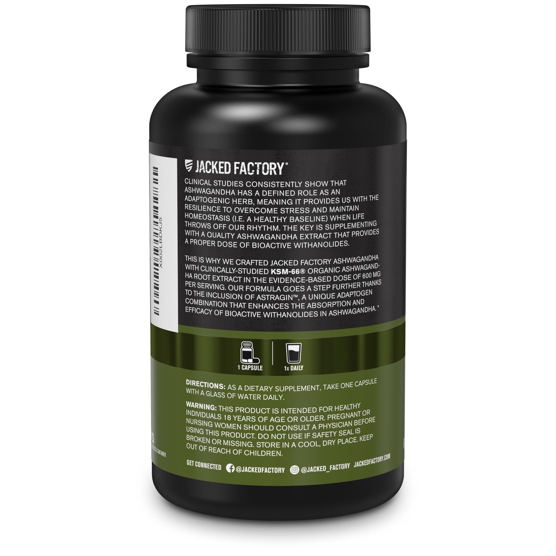 Jacked Factory Ashwagandha Root Extract (KSM-66 Ashwagandha) w/ 5% Withanolides - Supplement for Natural Stress Relief, Cognitive Function, Vitality, and Mood Support - 60 Veggie Capsules Jacked FactoryAu supplements