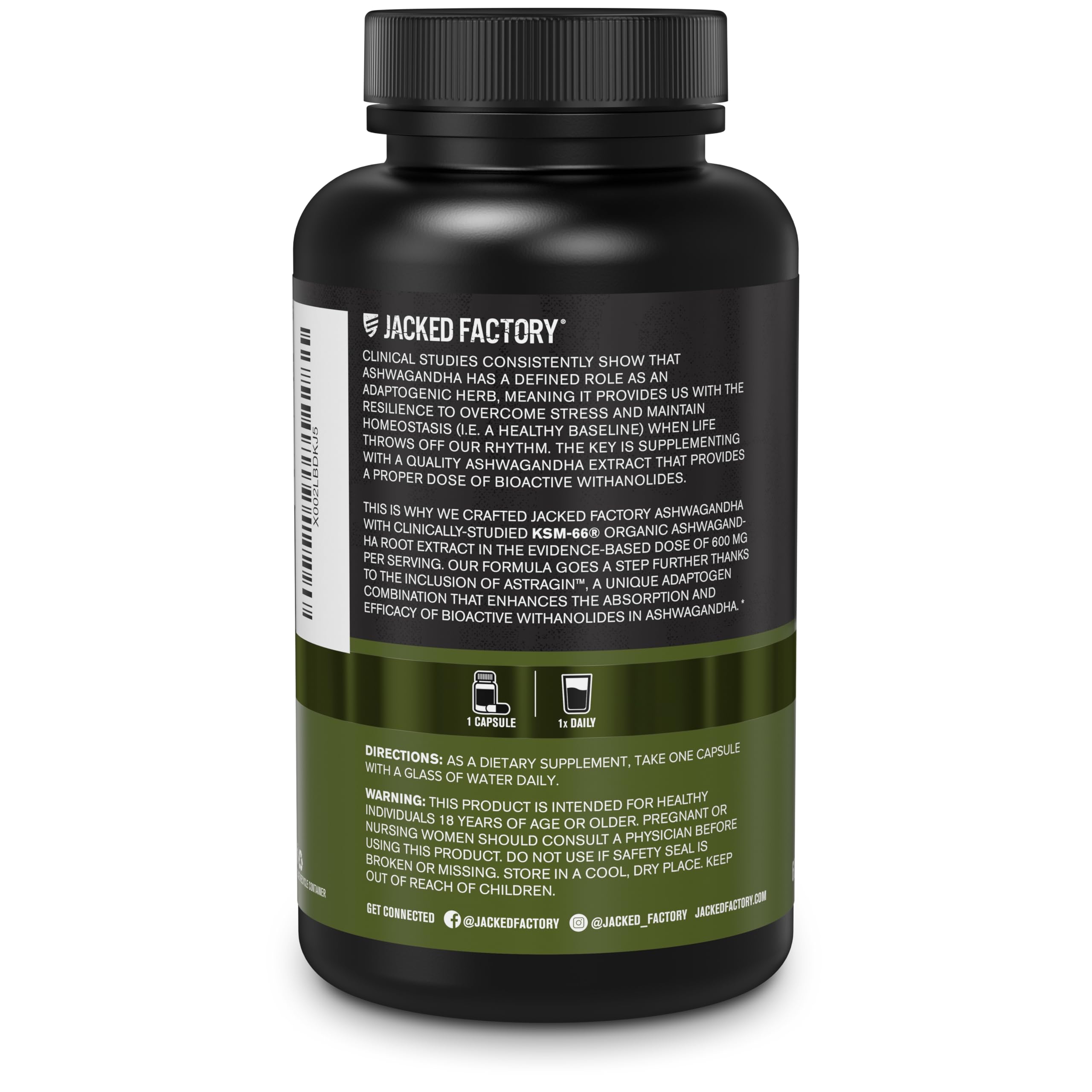 Jacked Factory Ashwagandha Root Extract (KSM-66 Ashwagandha) w/ 5% Withanolides - Supplement for Natural Stress Relief, Cognitive Function, Vitality, and Mood Support - 60 Veggie Capsules Jacked FactoryAu supplements