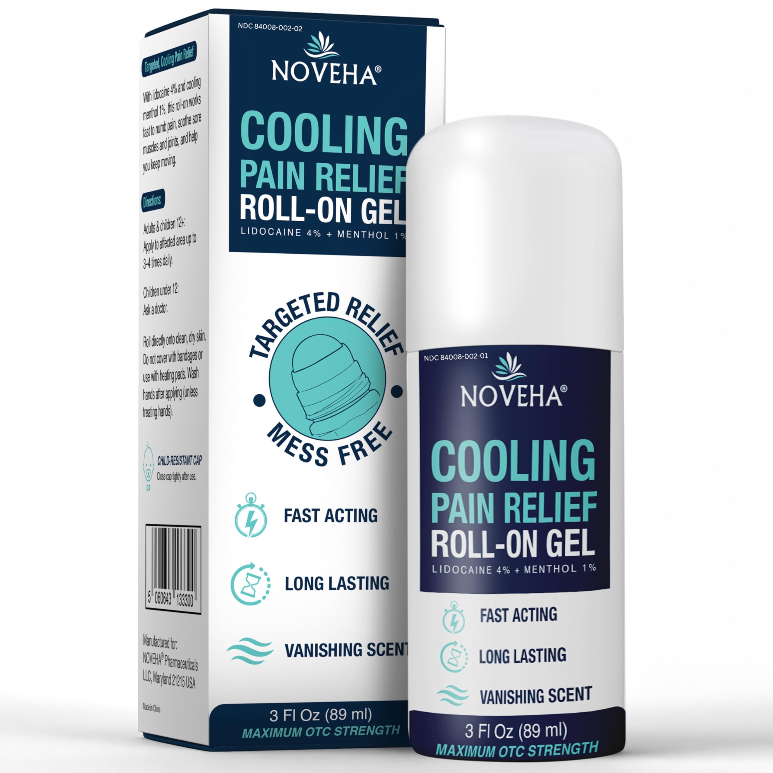 NOVEHA Lidocaine Roll-On Gel 4% | Maximum Strength Temporary Topical Pain Relief for Minor Muscle & Joint Aches | Cooling Formula with Menthol & Arnica | Non-Greasy, Quick-Drying | 2.5 fl oz NOVEHAAu supplements