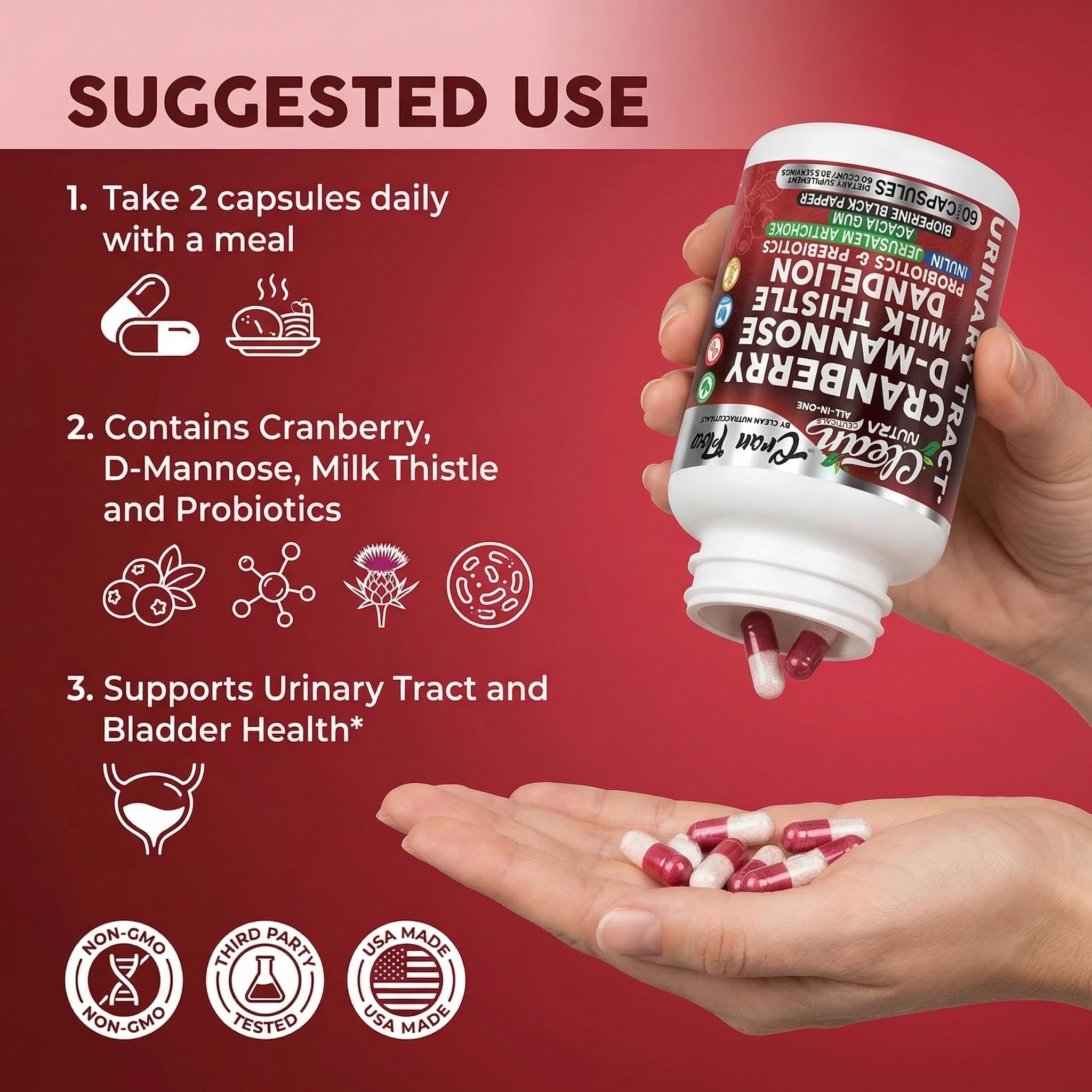 Cran Flow Cranberry Pills for Urinary Health D-Mannose Milk Thistle Dandelion Inulin Vitamin C Prebiotics and Probiotics Bladder Support By Clean Nutra Clean NutraceuticalsAu supplements