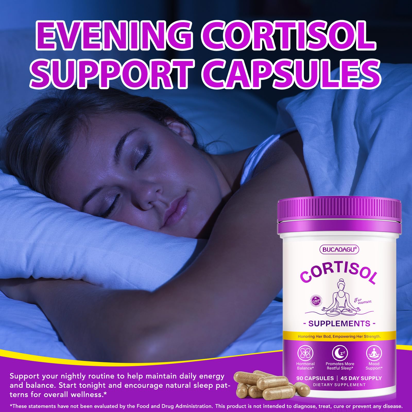 BUCAOAGU Cortisol Supplements for Women - Cortisol Reducer & Stress Support - Magnolia Bark, Rhodiola Rosea, Holy Basil, Magnesuim, Phosphatidylserine - Hormone Balance & Mood, Focus, Sleep Support BUCAOAGUAu supplements