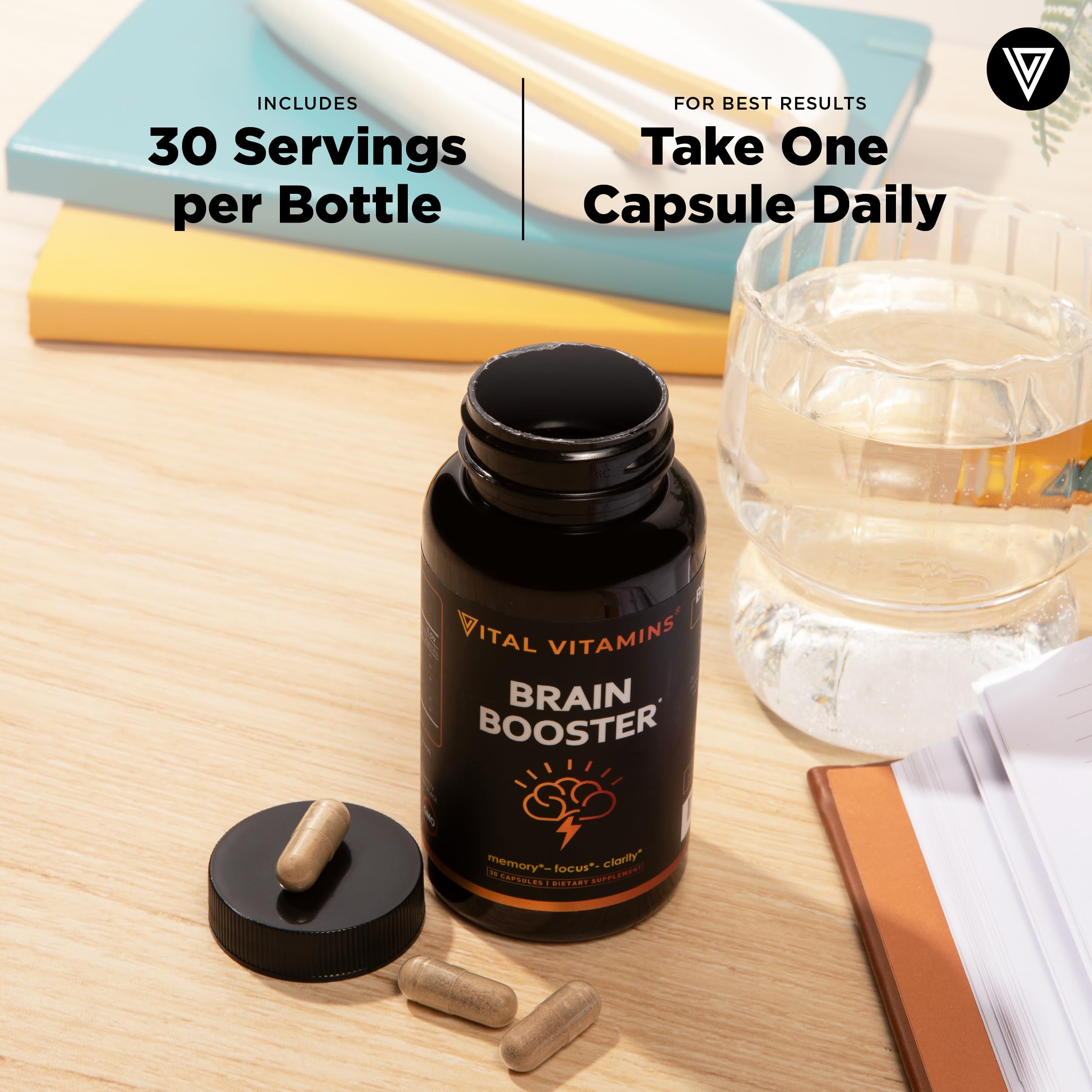 Vital Vitamins Brain Supplements with Bacopa Monnieri - for Memory and Focus – Nootropic Brain Booster - Caffeine-Free Support for Adults & Seniors – Non-GMO, 30-Day Supply, 30 Capsules Vital VitaminsAu supplements