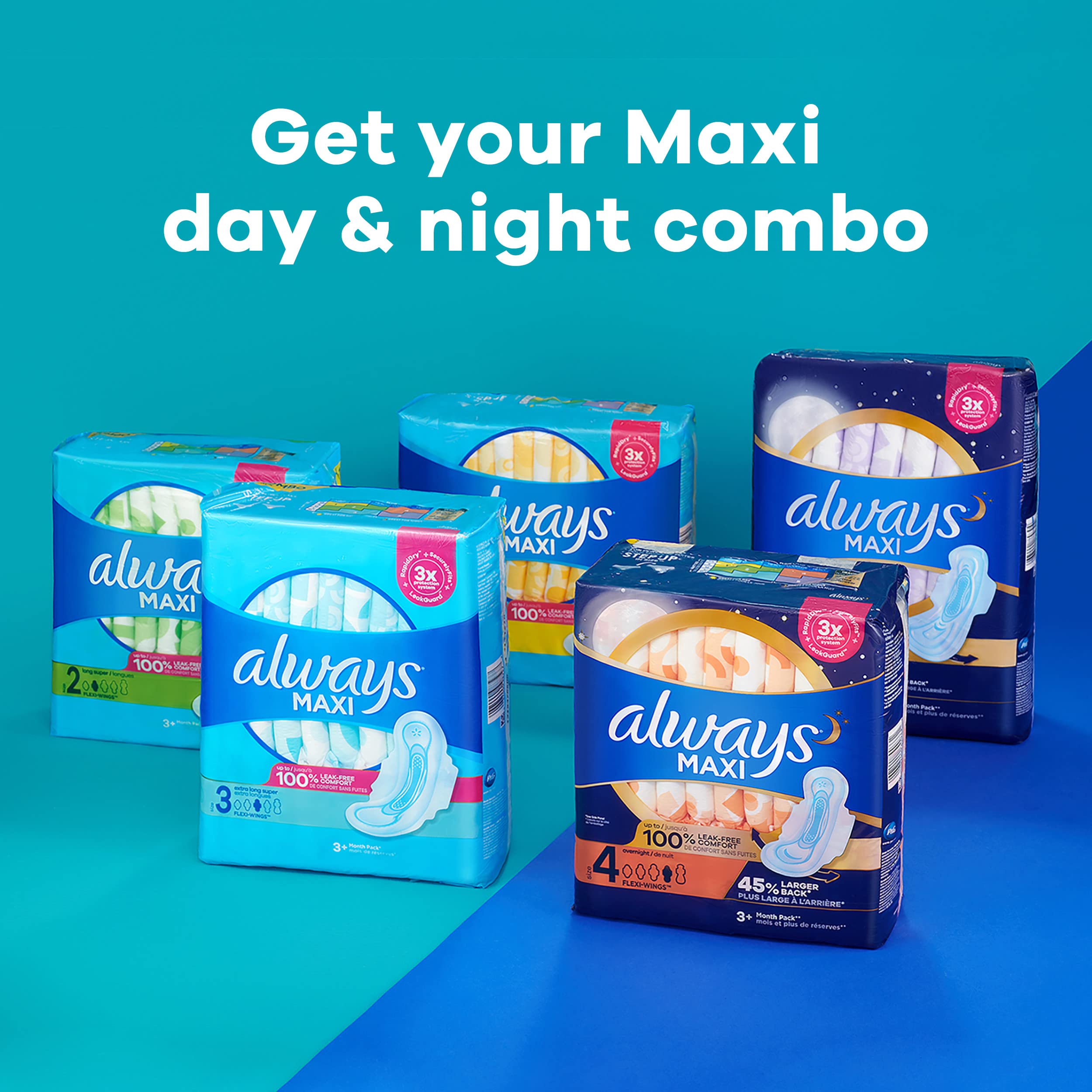 Always Maxi Feminine Pads For Women, Size 2 Long Super Absorbency, With Wings, Unscented, 60 Count AlwaysAu supplements