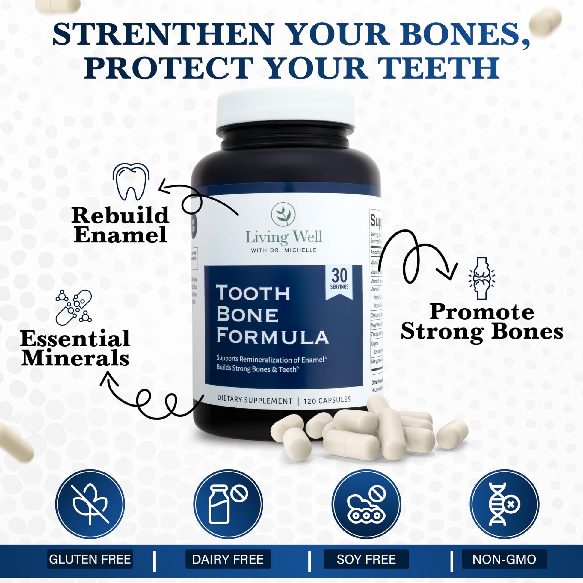 Living Well with Dr. Michelle Tooth & Bone Formula - Supplement with Calcium for Bone Strength & Tooth Enamel Support, D3 + K2, 120 Capsules, Non-GMO, Gluten-Free Living Well with Dr. MichelleAu supplements