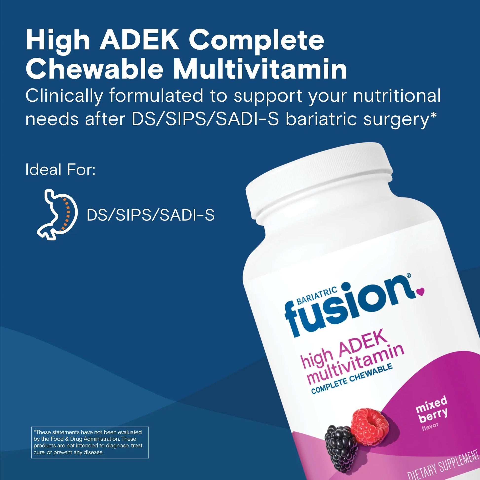 Bariatric Fusion Chewable Multivitamin with High ADEK Vitamins | Multi for Duodenal Switch Patients | Mixed Berry Flavored Tablets | Bariatric FusionAu supplements