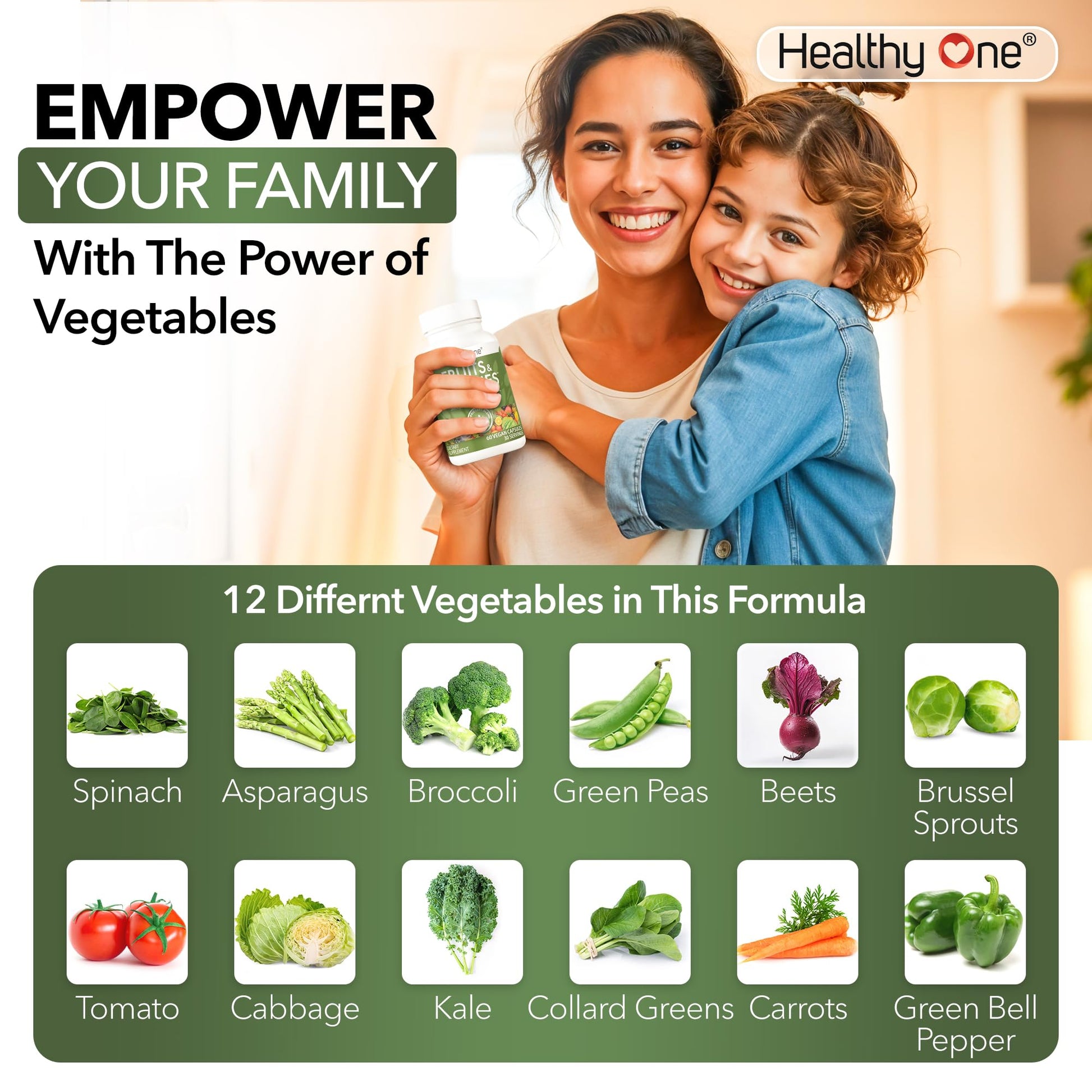 Fruits & Veggies Formula - 27 Premium Whole Foods - Organic Ingredients - Equals 3 Servings of Fruits & Vegetables - Improve Energy, Focus & Immune Function - Fiber - Antioxidants - 150ct (75 Serv) Healthy OneAu supplements