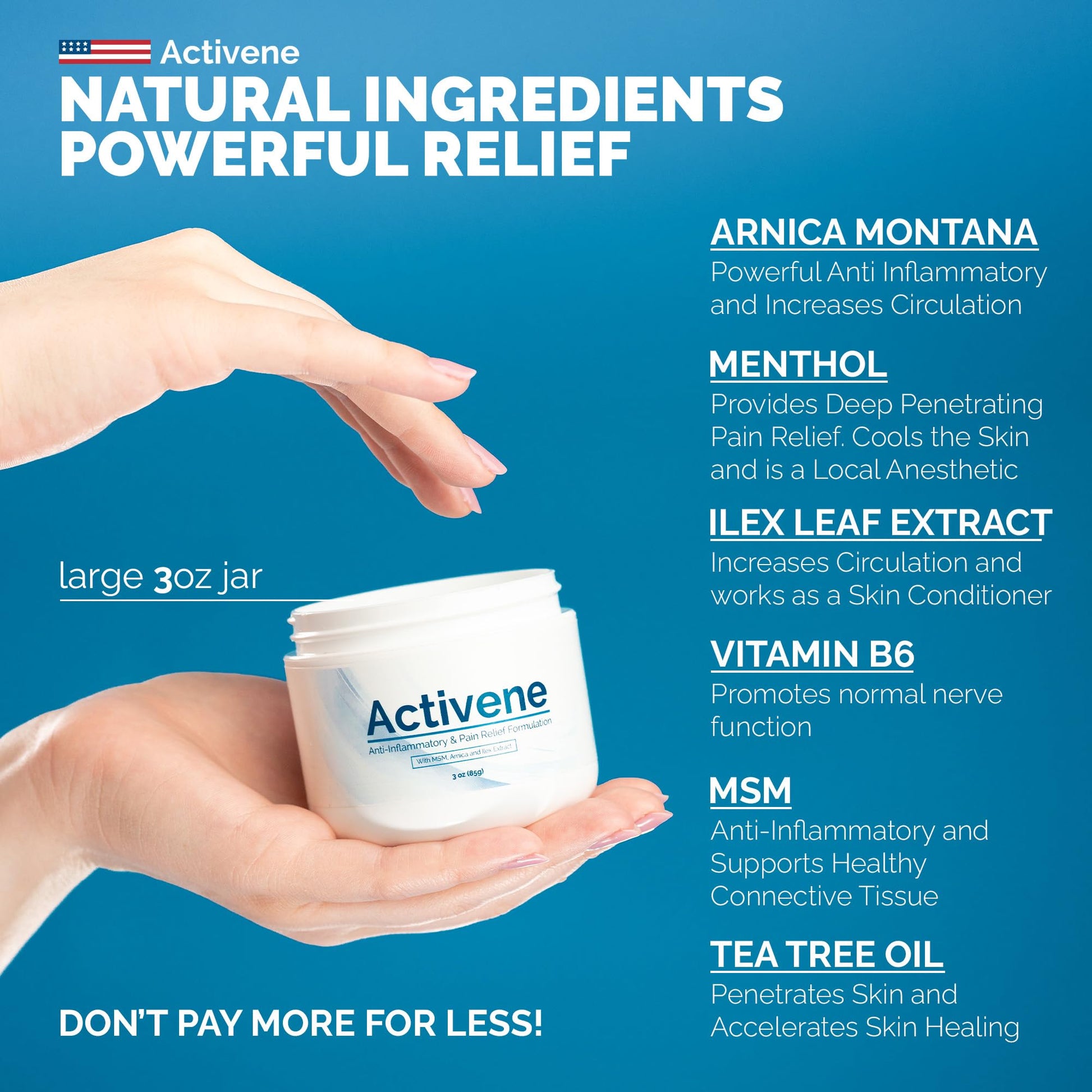Activene Pain Relief Cream - Anti Inflammatory formulation with Powerful Arnica, Menthol & MSM for Joints, Tendons & Muscles. Chosen by Sufferers of Arthritis, Knee, Shoulder, Neck, Back & Other Pains ActiveneAu supplements