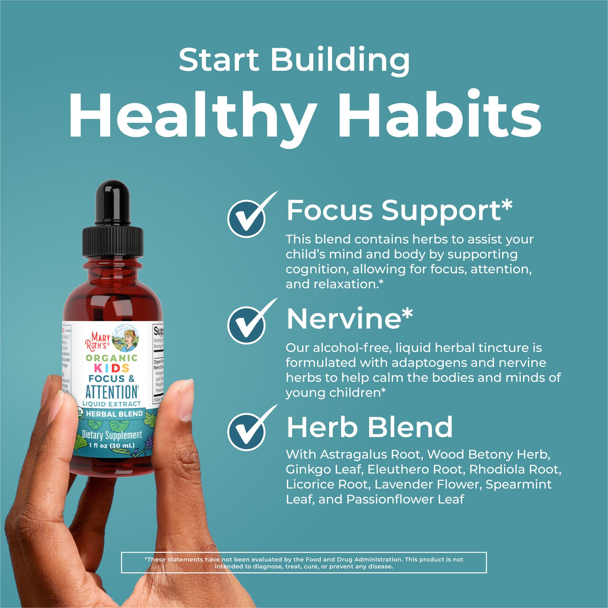 MaryRuth Organics Kids Focus & Attention Drops | USDA Organic Drops | Ginkgo Biloba | Rhodiola Root & Licorice Root | Adaptogenic | Calm | Vegan | Non-GMO | Gluten Free | 30 Servings MARYRUTH'SUS supplements