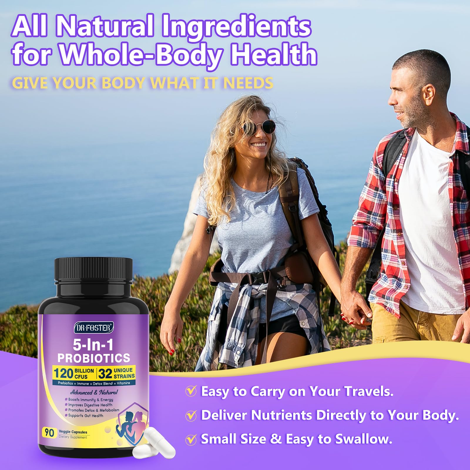 Probiotics for Women & Men Digestive Health，120 Billion CFUs, Prebiotics and Probiotics for Gut Health, D3, Zinc & Immune Support Herbs, Detox Cleanse, 45 Day - 3 Month Supply DRFOSTERAu supplements
