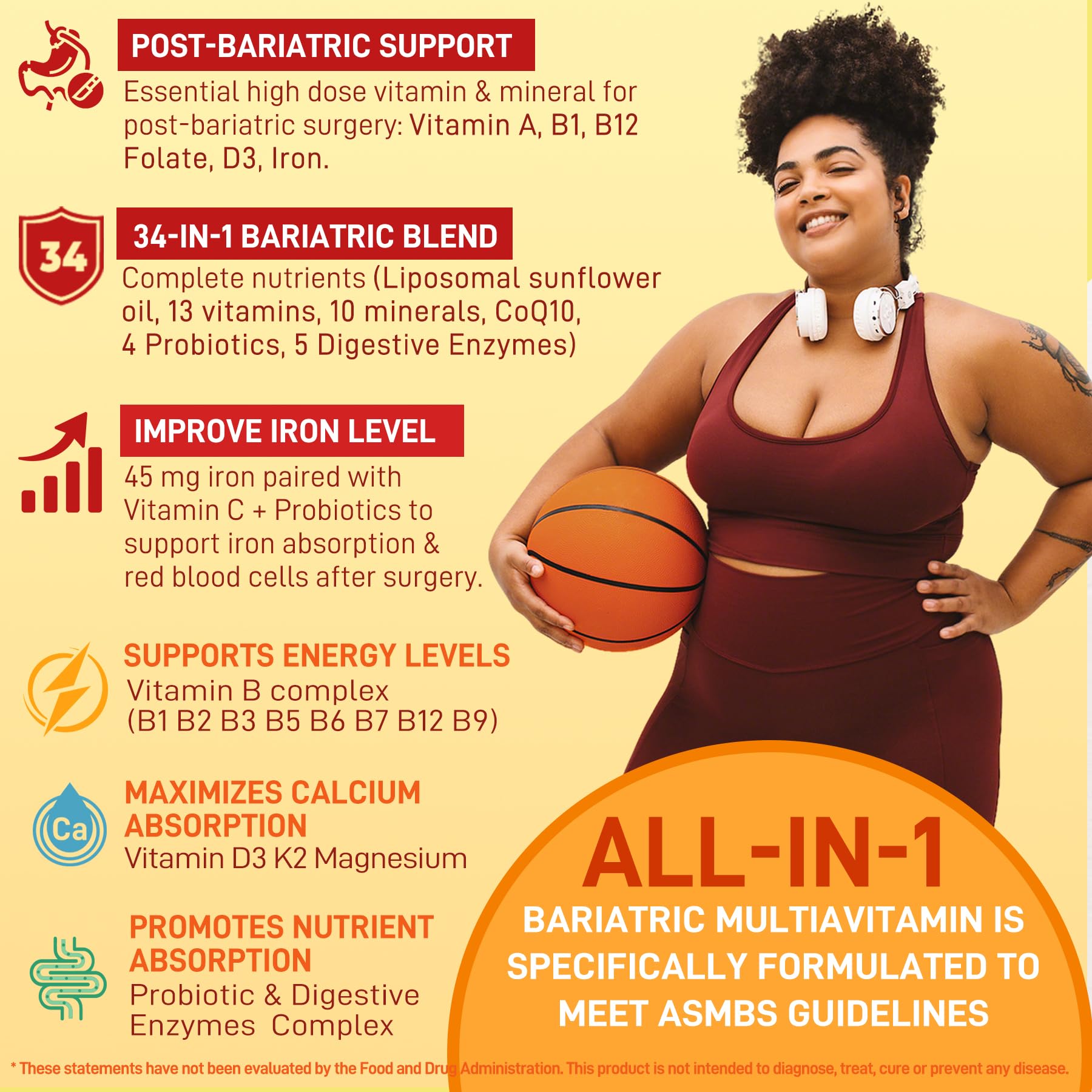 Liposomal Methylated Bariatric Multivitamin Gummies with Iron for Women & Men, High Absorption Multivitamin w/CoQ 10, Probiotic, Digestive Enzymes Support Gastric Bypass & Sleeve Recover, Energy,1Pack NextdiaAu supplements