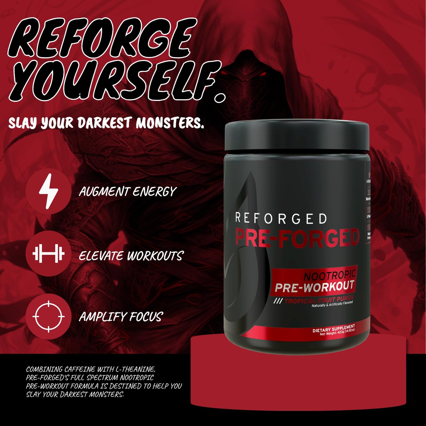 Reforged Pre-Forged L Theanine Pre Workout Powder Drink | Nootropic Nitric Oxide Energy ReforgedUS supplements