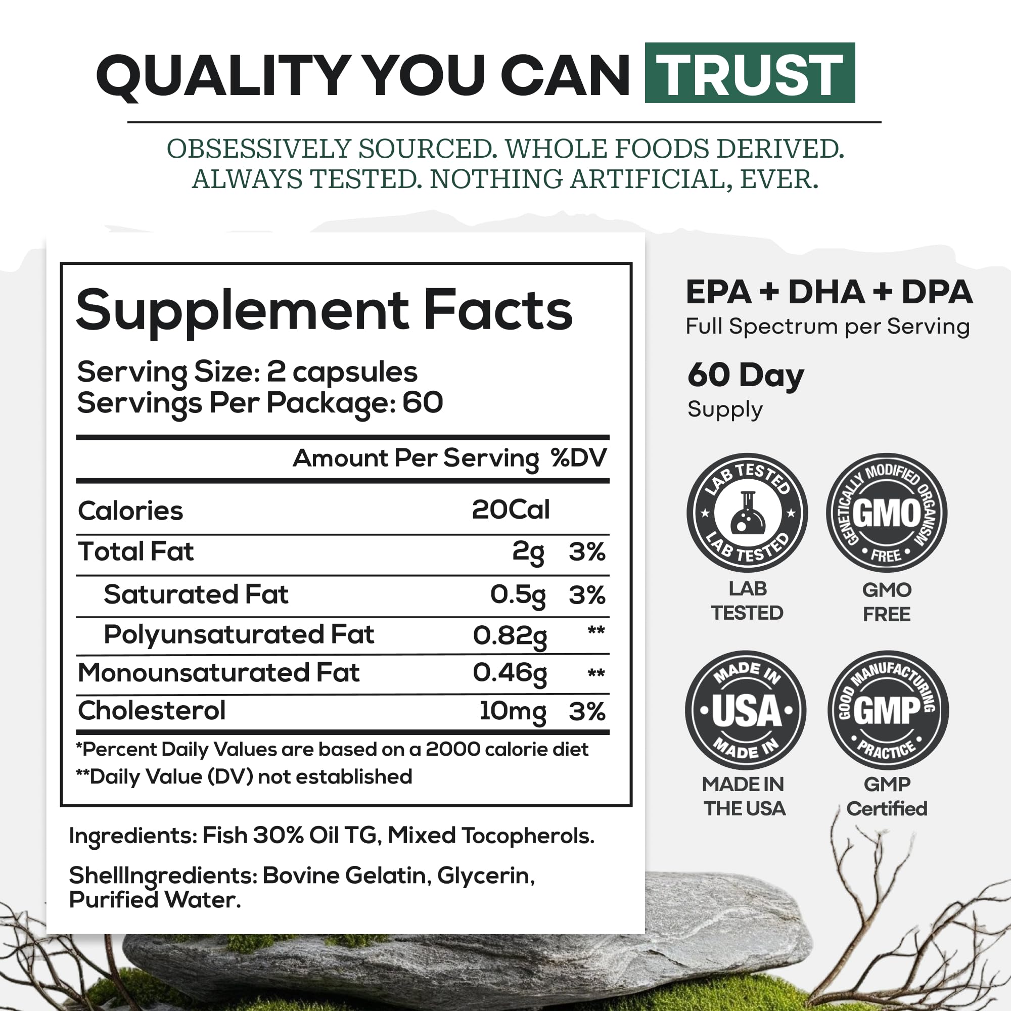 Wild Foods Omega 3 Fish Oil Supplement, 120 Capsules (1 pk) | Wild Caught, Burpless, Odorless, Non-GMO, Gluten Free | DPA, DHA, EPA Triple Strength Heart & Joint Nutrition for Women & Men Wild FoodsAu supplements