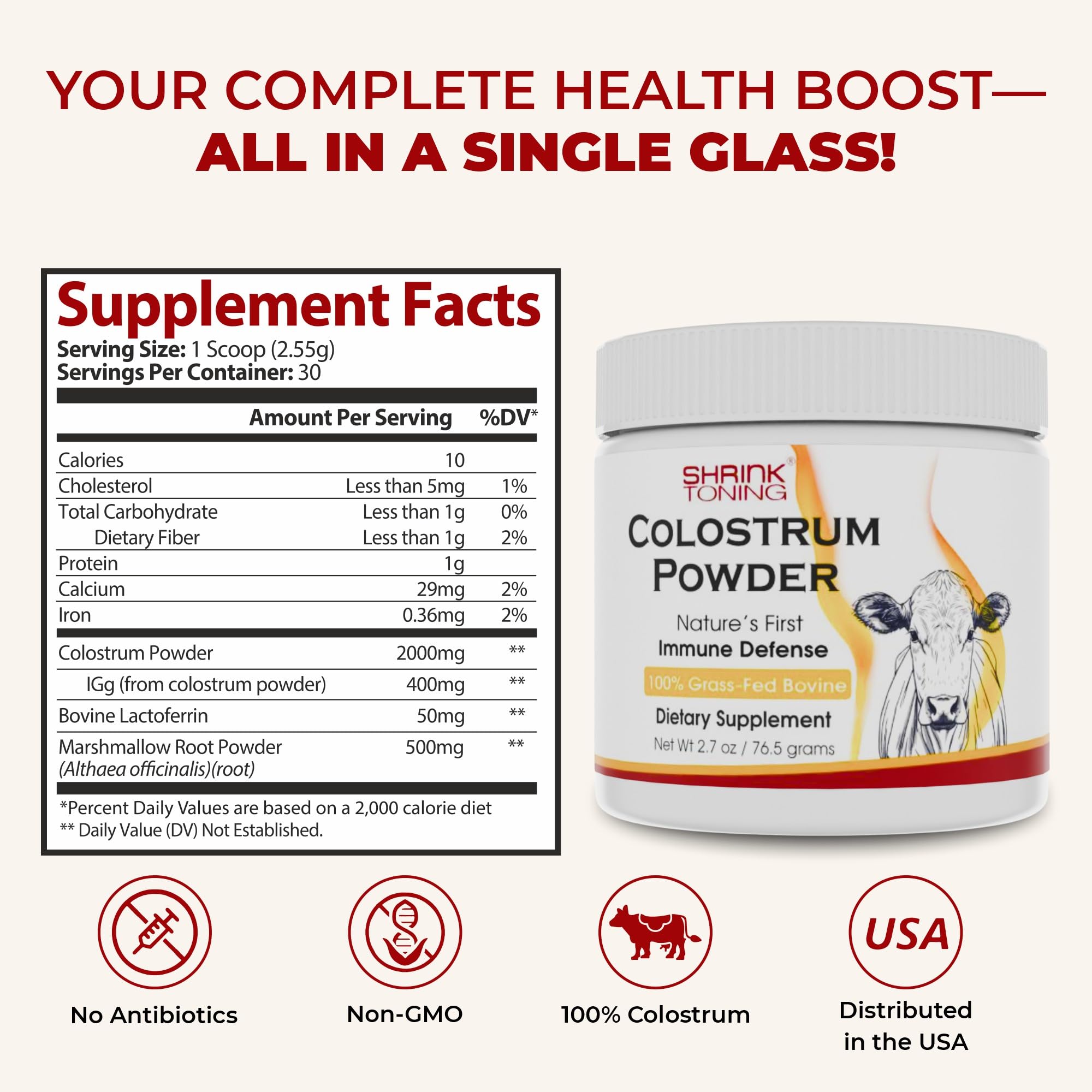 Shrink Colostrum Powder 2.7 oz – Natural Bovine Colostrum Supplement for Overall Health shrinkAu supplements