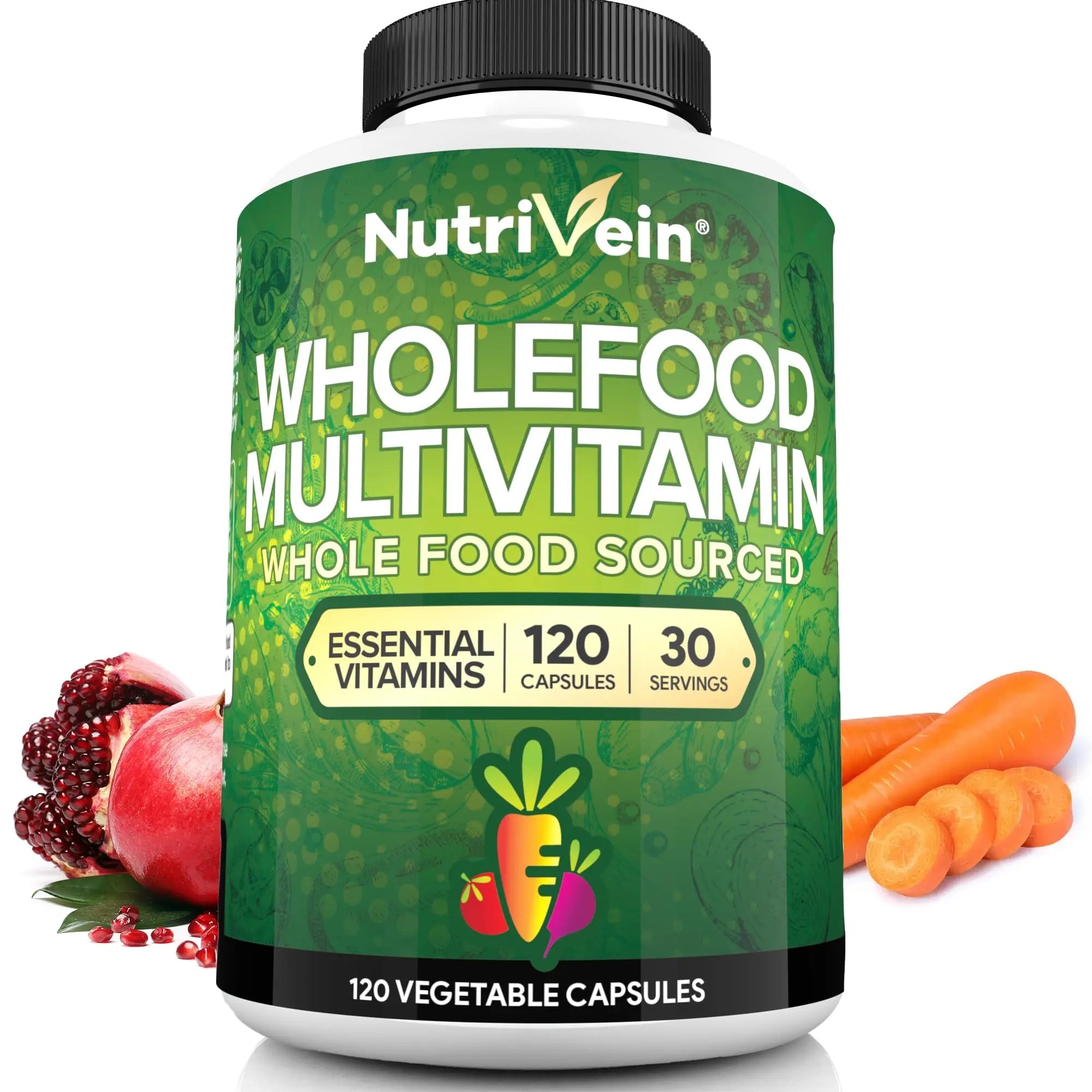 Nutrivein Whole Food Multivitamin for Men & Women – 120 Vegan Multivitamin Caps for Adults – Daily Energy, Immune & Heart Support NutriveinAu supplements