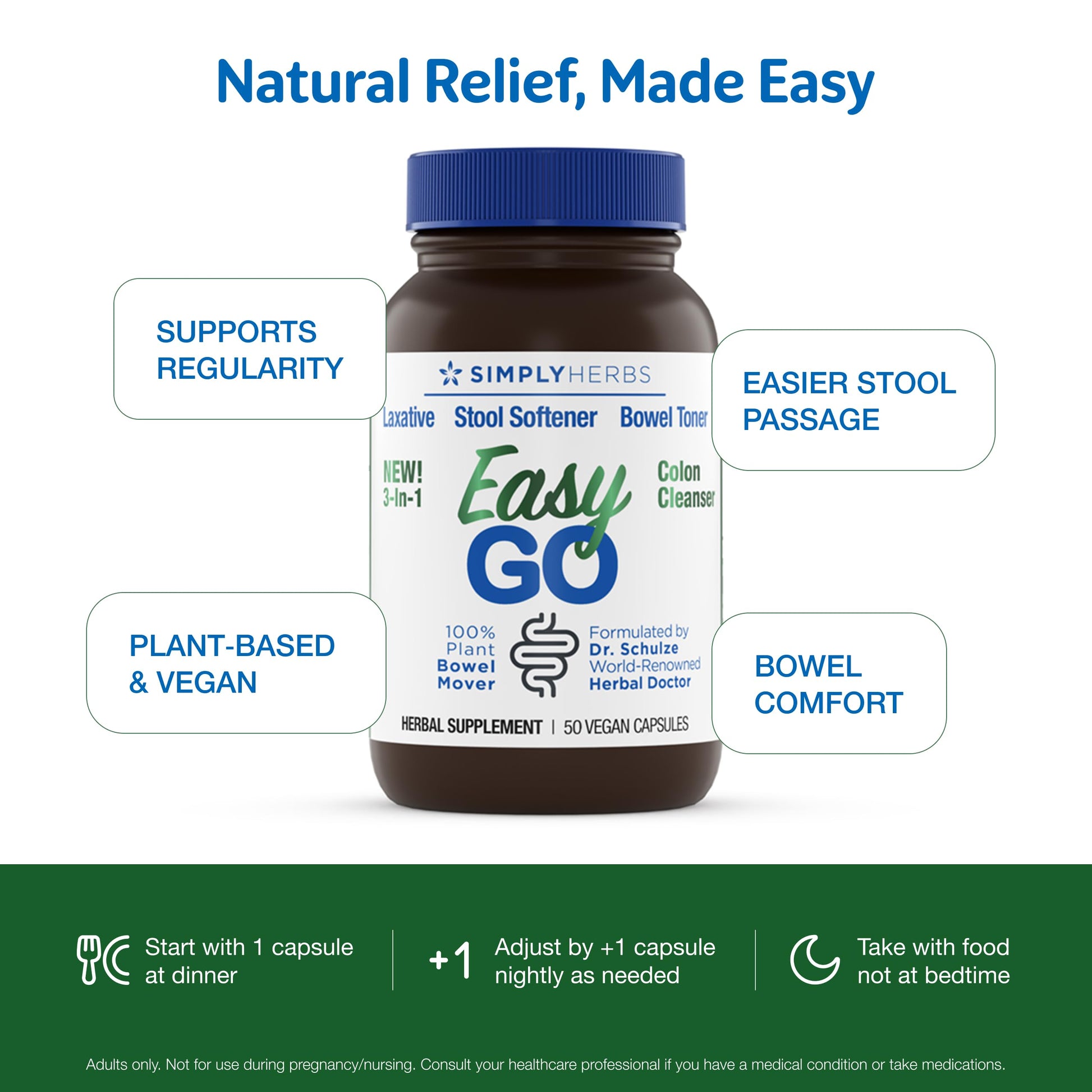 Simply Herbs Easy Go Bowel Mover - Adult Cleansing Supplement for Colon Health Support - Bowel Movement Aid - Stool Softener - Daily-Use Laxative - Plant-Based Ingredients - Vegan - 100 Count (2 Pack) Dr. Schulze'sAu supplements