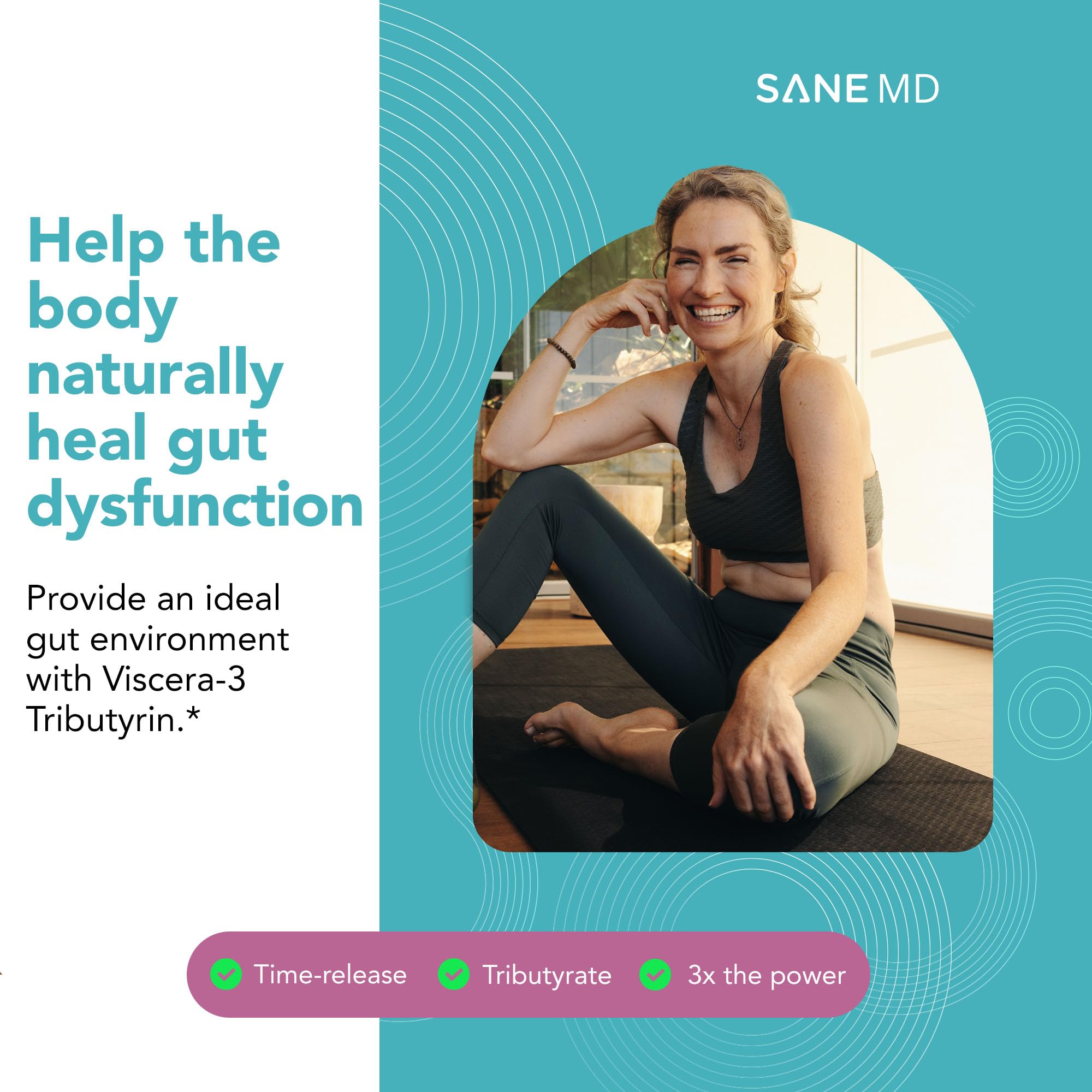 SANE MD - Viscera 3 Postbiotics with Tributyrin - Sodium Butyrate Supplement for Gas and Bloating Relief - Gut Health - IBS & Leaky Gut Butyric Acid Supplement - NSF Certified - 30 Capsules SANEAu supplements