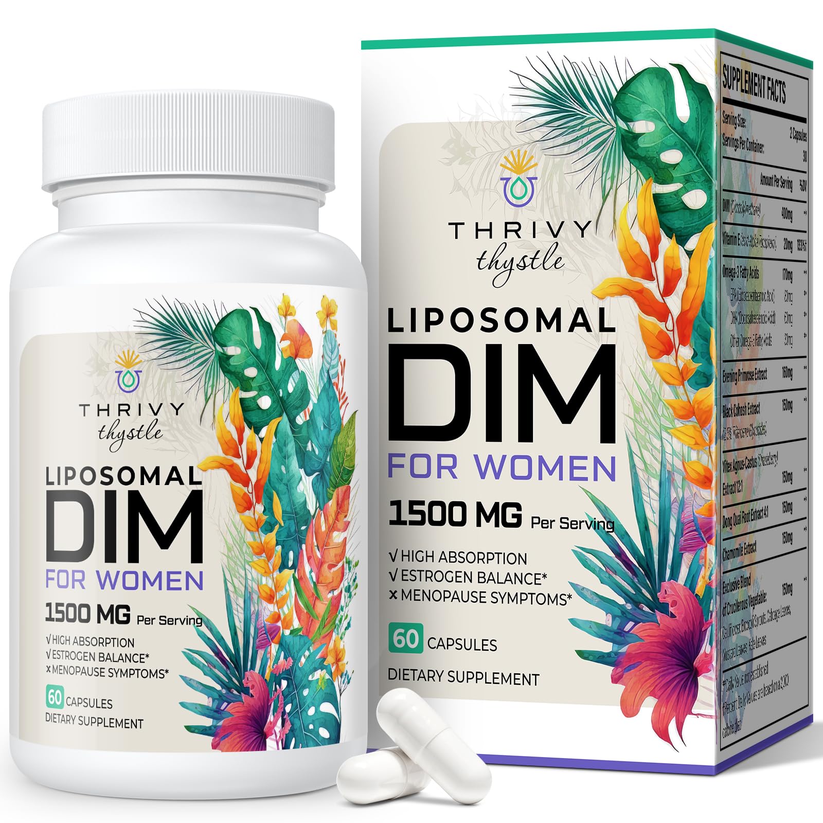 ThrivyThystle Liposomal DIM 400 mg - Hormone Balance, Estrogen Support for Women, DIM Supplement with Vitamin E, Evening Primrose, Black Cohosh, Omega-3 Fatty Acids (60 Capsules) ThrivyThystleAu supplements
