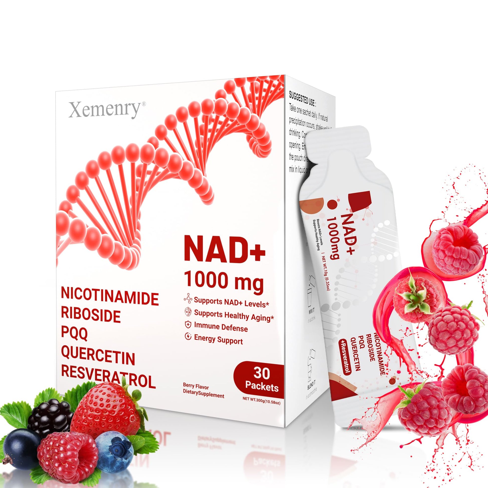 NAD Supplement 1000mg Liquid - Nicotinamide Riboside Resveratrol Supplements for Men & Women - NMN Alternative for Enhanced Energy & Anti-Aging, Focus - 30 Packets XemenryAu supplements