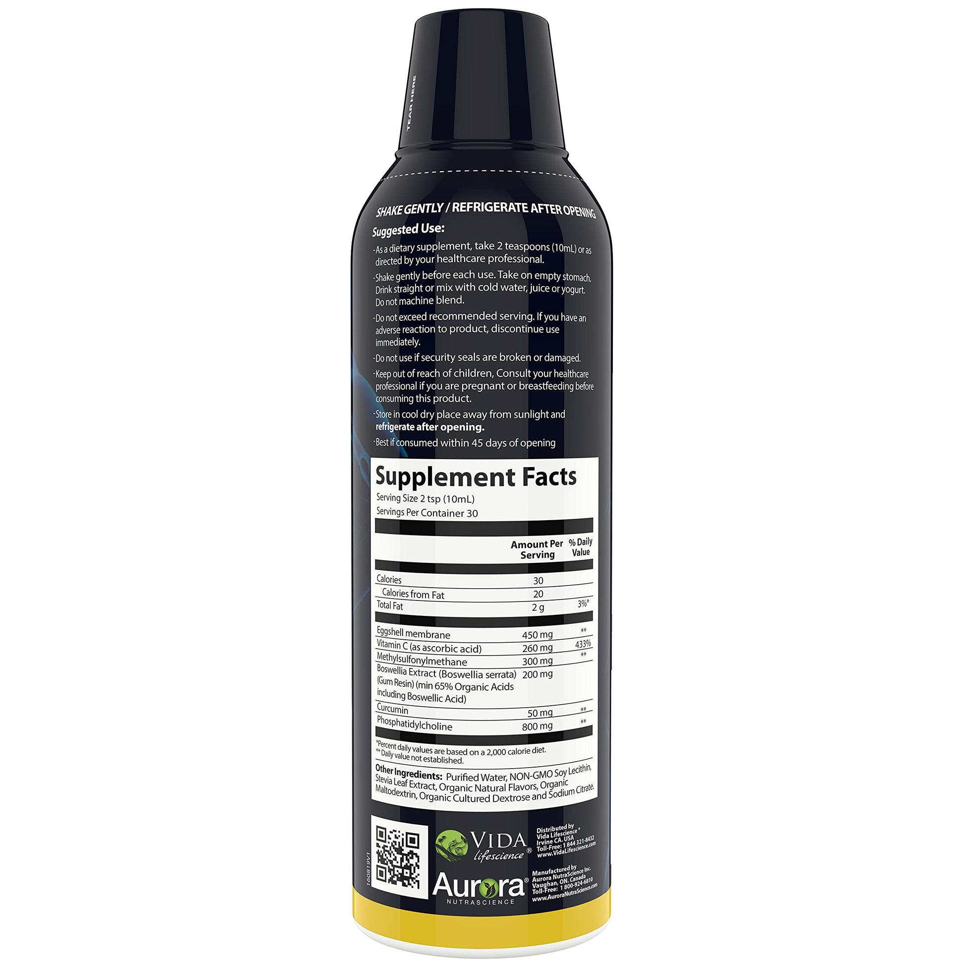 Aurora Nutrascience Micro-Pack Liposomal exoFlex+ with Vitamin C, Supports Joint Flexibility & Function, BiovaFlex Eggshell Membrane, Curcumin & Boswellia, Strwaberry Flavor, 30 Servings, 10 fl oz Vida LifescienceAu supplements