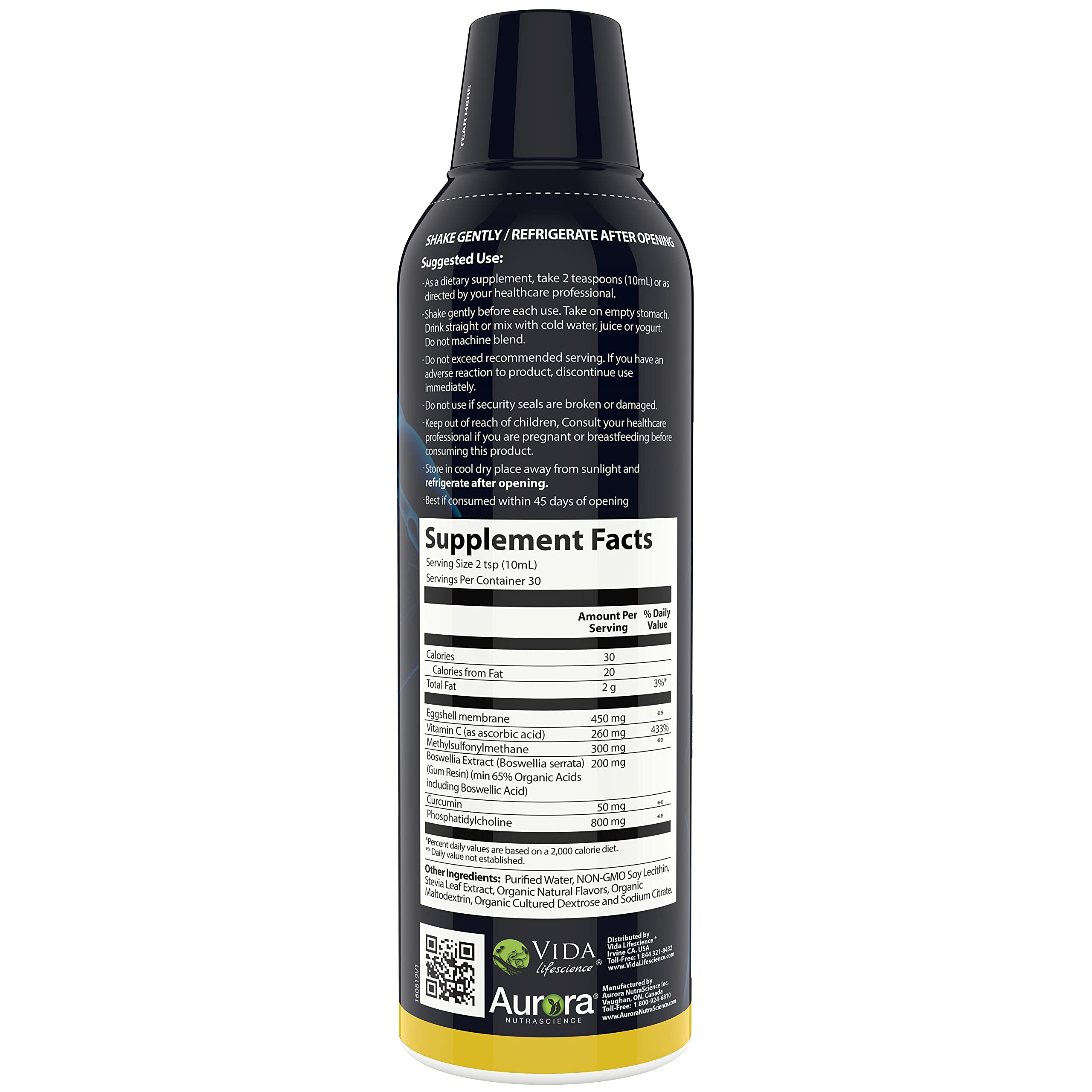 Aurora Nutrascience Micro-Pack Liposomal exoFlex+ with Vitamin C, Supports Joint Flexibility & Function, BiovaFlex Eggshell Membrane, Curcumin & Boswellia, Strwaberry Flavor, 30 Servings, 10 fl oz Vida LifescienceAu supplements