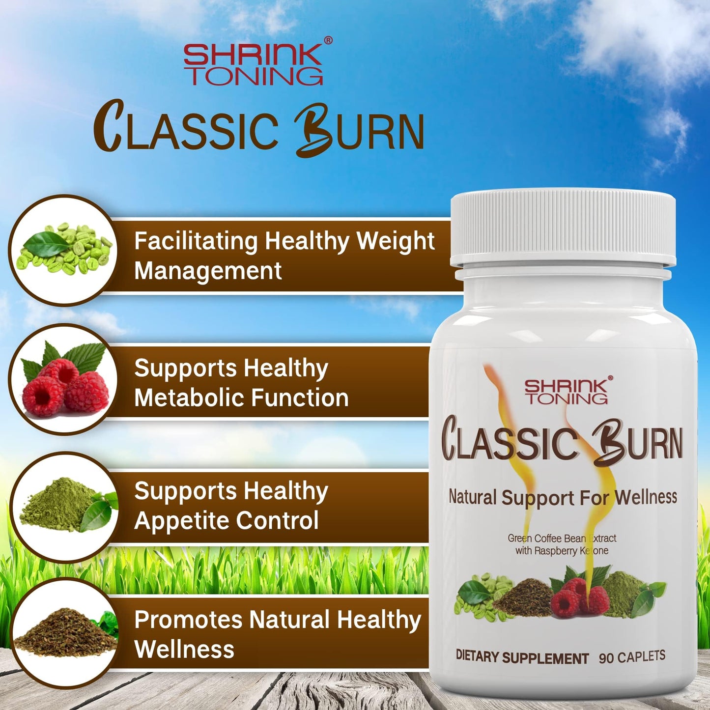 shrink Classic Burn - Pure Green Coffee Bean Extract and Raspberry Ketones with 45% shrinkUS supplements
