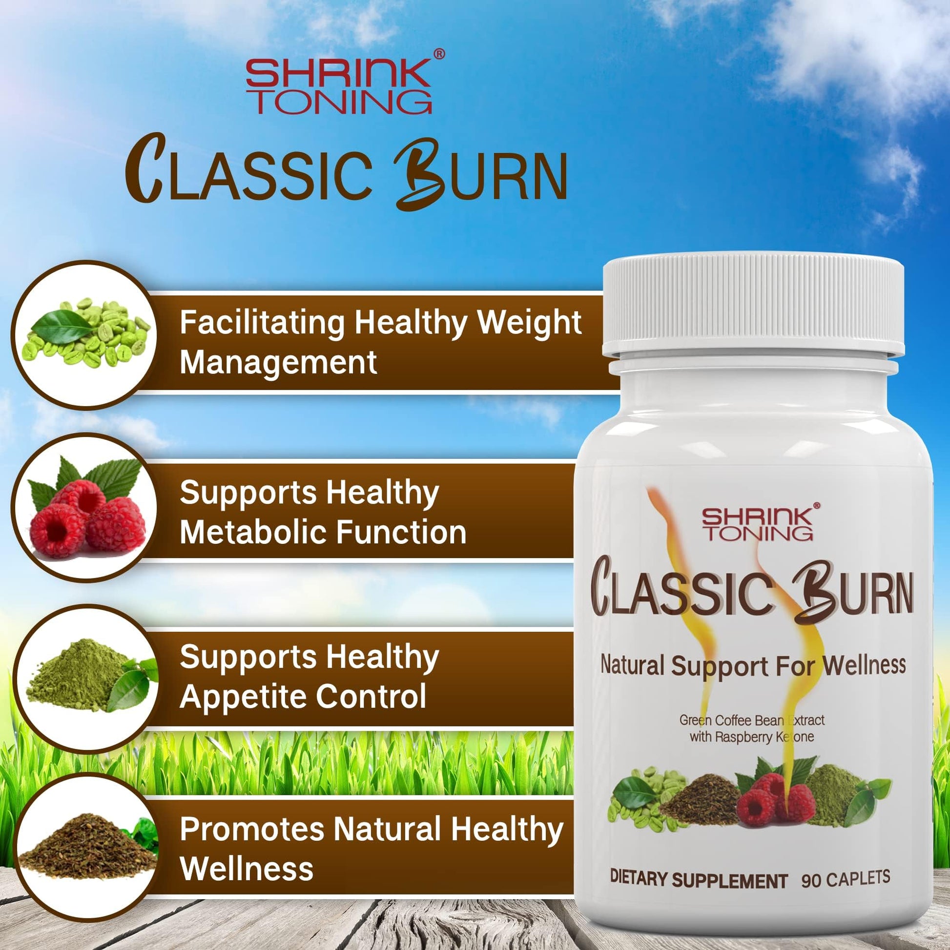 shrink Classic Burn - Pure Green Coffee Bean Extract and Raspberry Ketones with 45% shrinkAu supplements